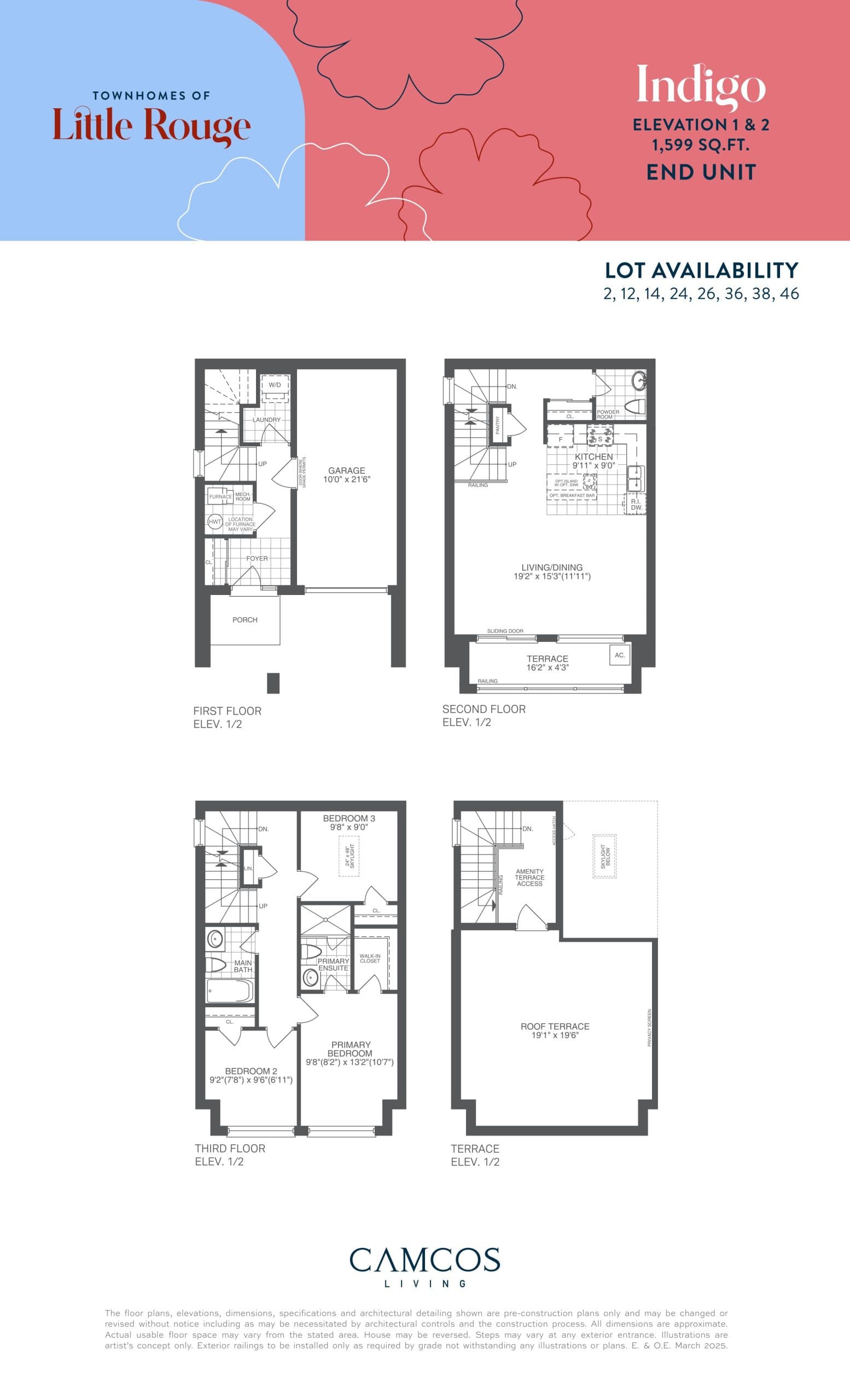 Indigo End Unit Floor Plan at Townhomes of Little Rouge - 1599 sq.ft