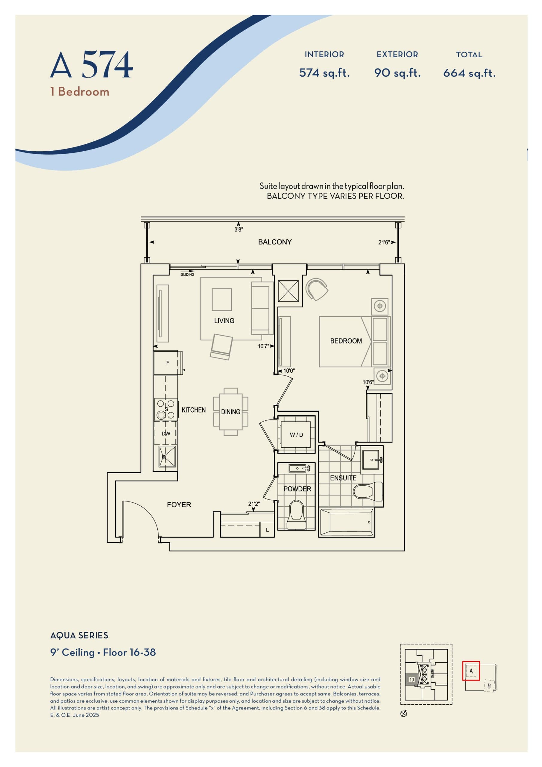 A574 Floor Plan at Aquanova Condos - 574 sq.ft