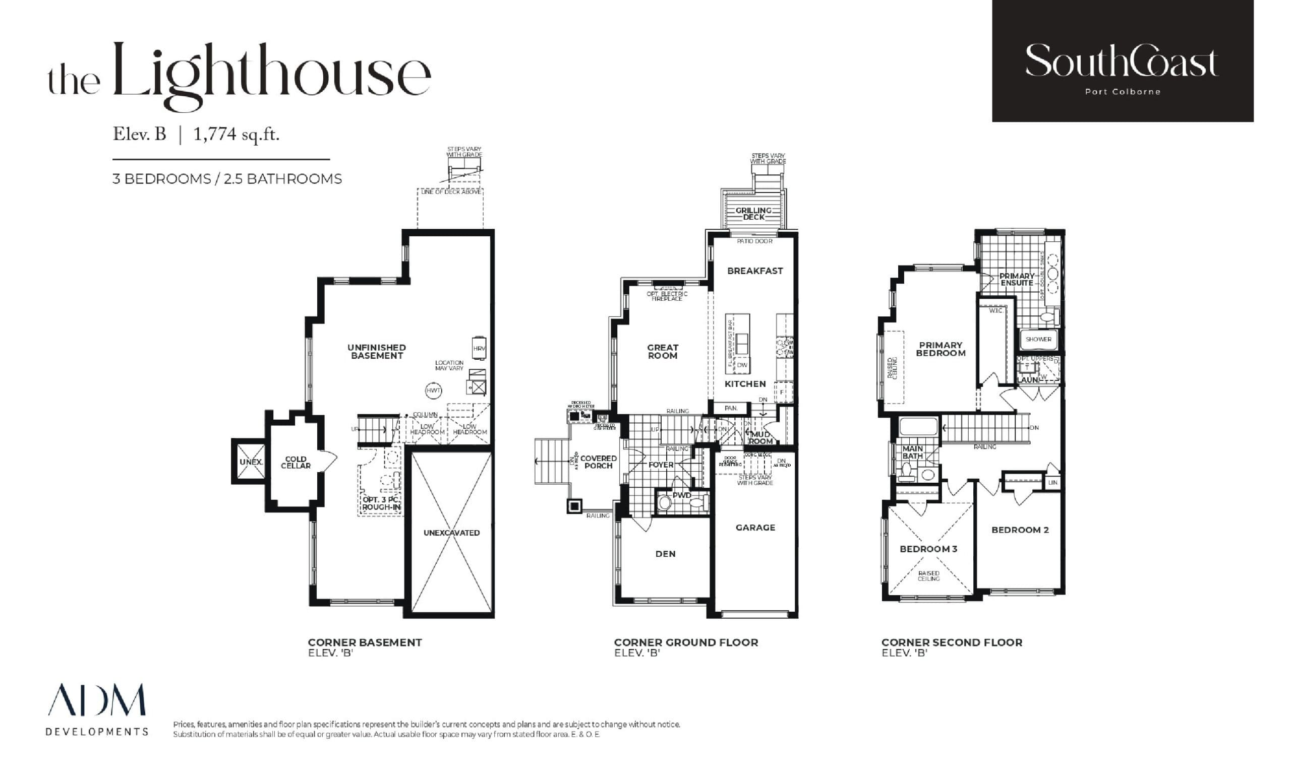 The Lighthouse Elev B Floor Plan at South Coast - Port Colborne - 1774 sq.ft