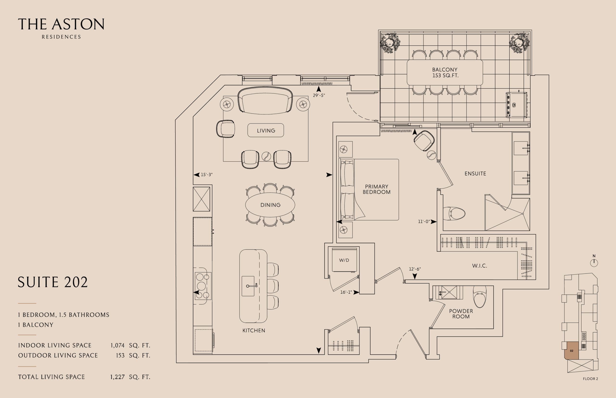 Suite 202 Floor Plan at The Aston Residences - 1074 sq.ft