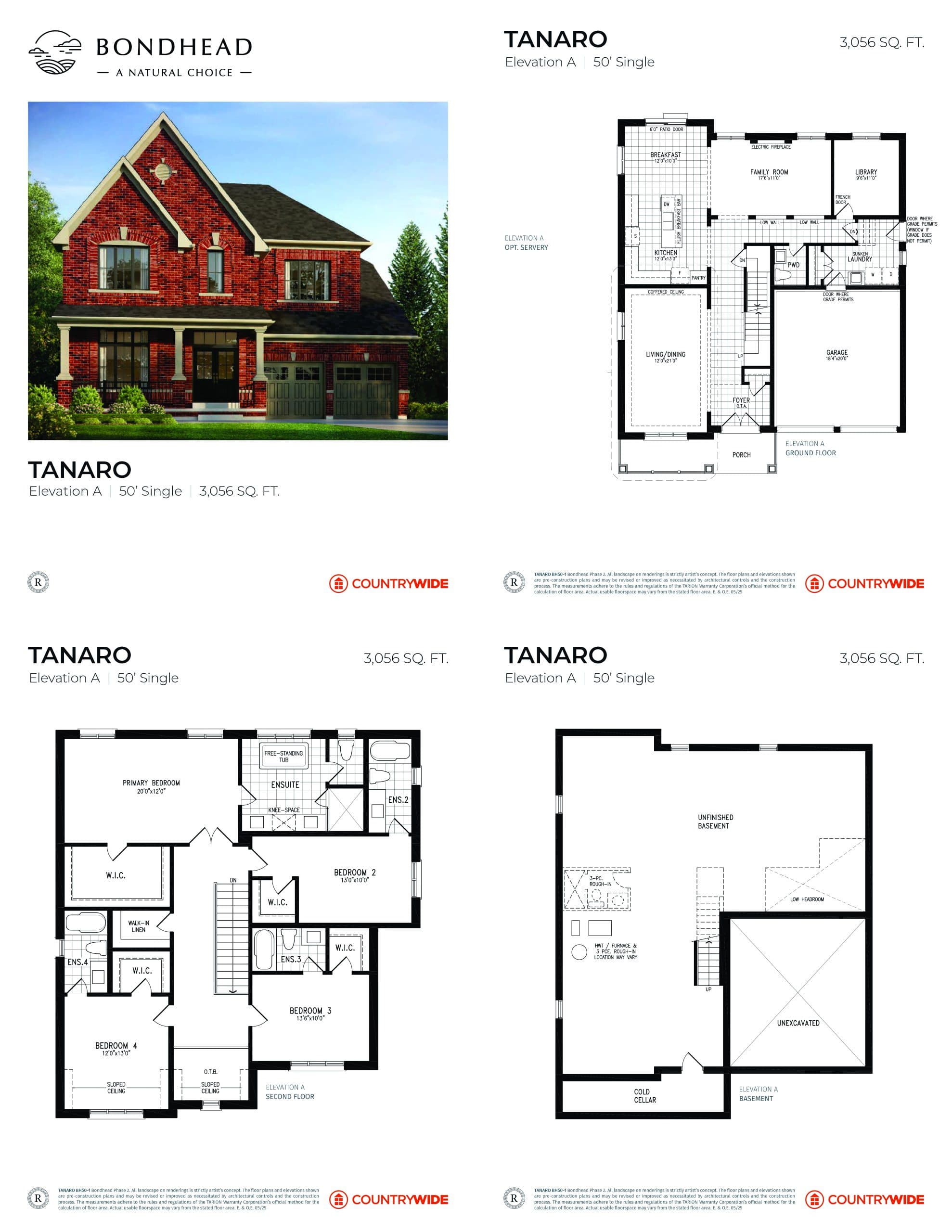 Tanaro (Elevation A) Floor Plan at Bondhead Phase 2 by CountryWide Homes - 3056 sq.ft