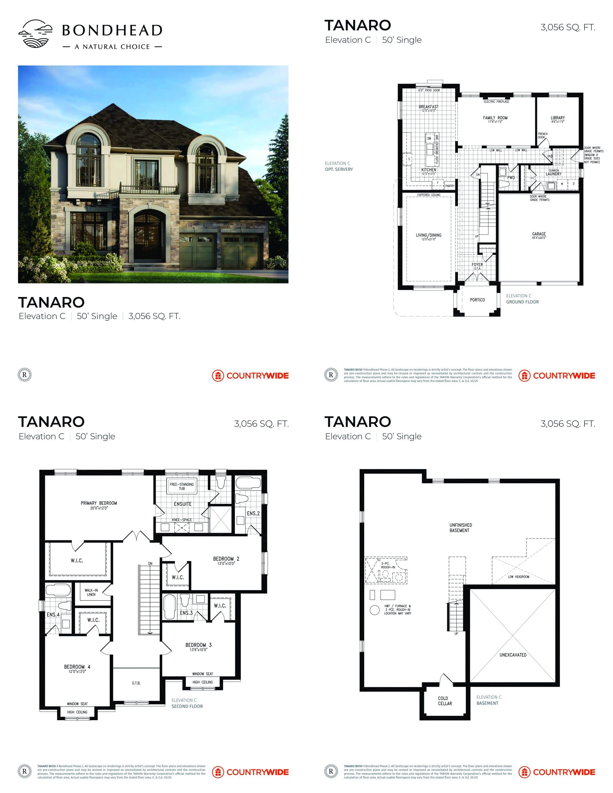 Tanaro (Elevation C) Floor Plan at Bondhead Phase 2 by CountryWide Homes - 3056 sq.ft