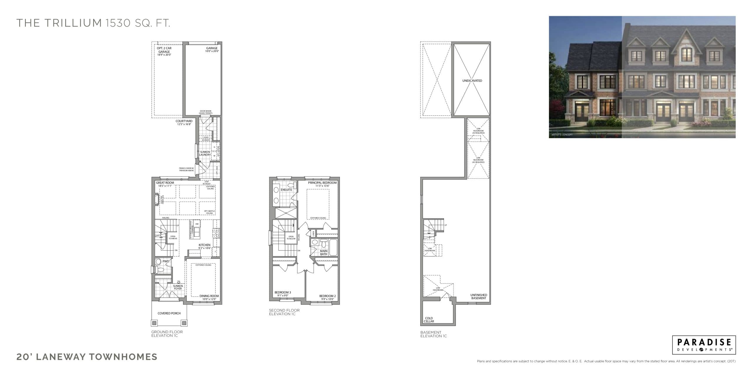 The Trillium Floor Plan at New Kleinburg Towns by Paradise - 1530 sq.ft