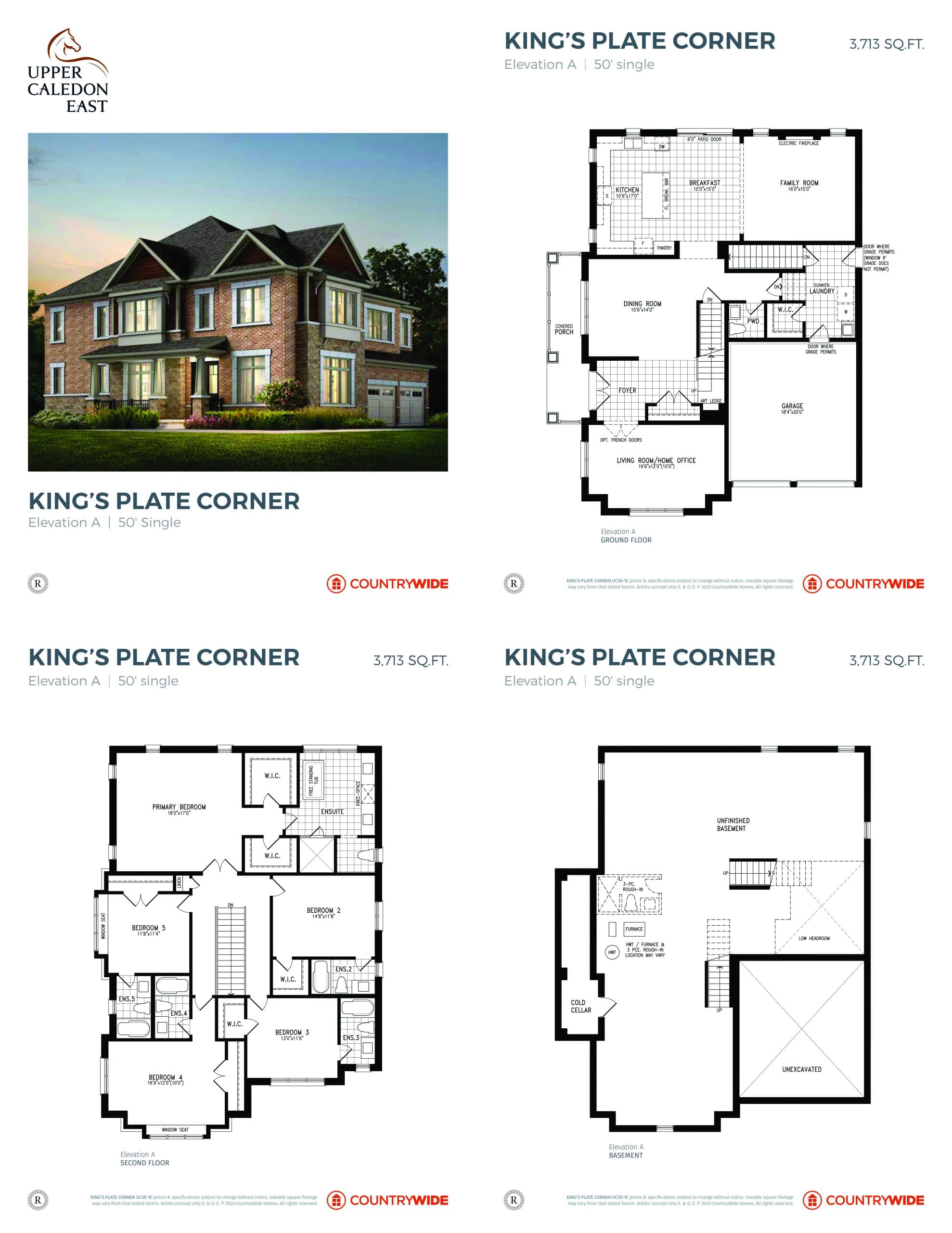 King's Plate Corner (Elevation A) Floor Plan at Upper Caledon East by CountryWide Homes - 3713 sq.ft