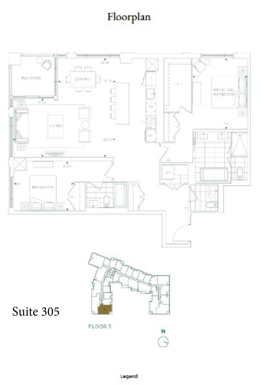 Suite 305 Floor Plan at Edenbridge on the Kingsway Condos - 1463 sq.ft
