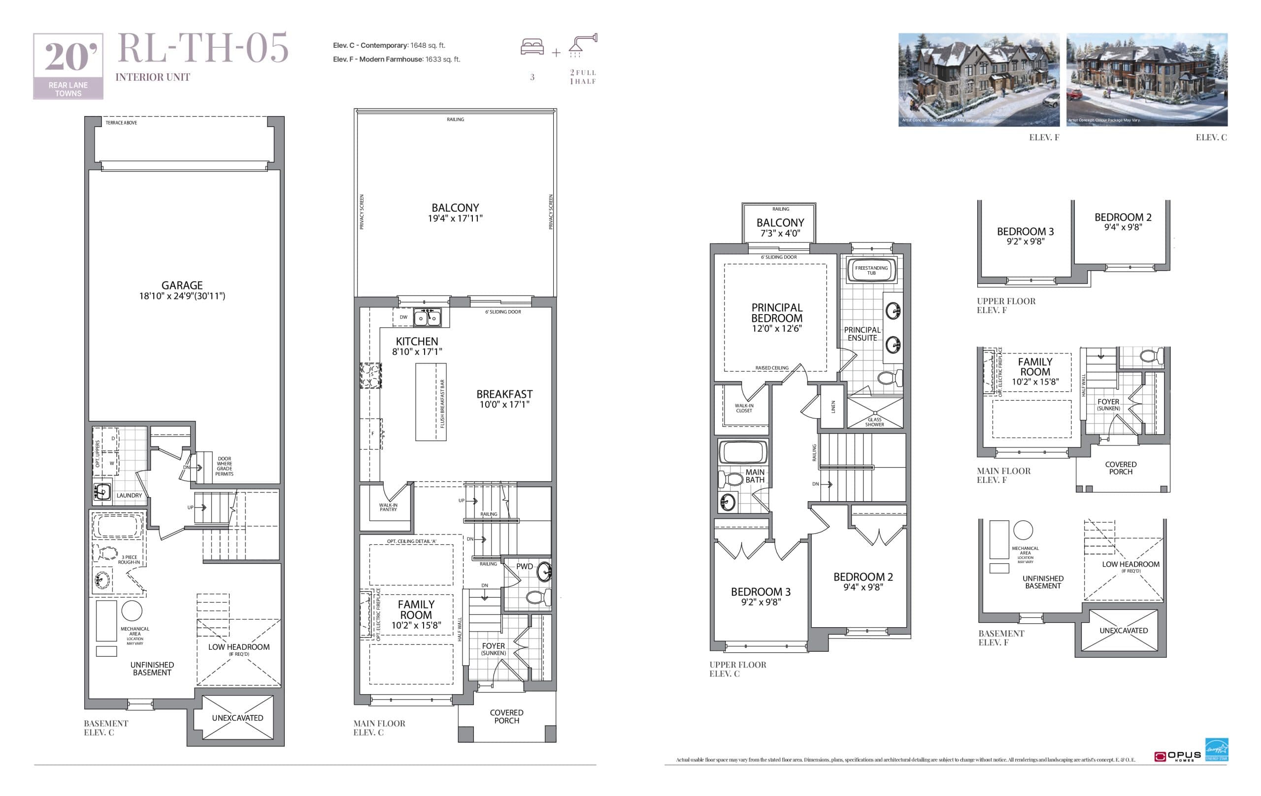 RL-TH-05 Floor Plan at Greenwood Seaton Towns by OPUS Homes - 1648 sq.ft