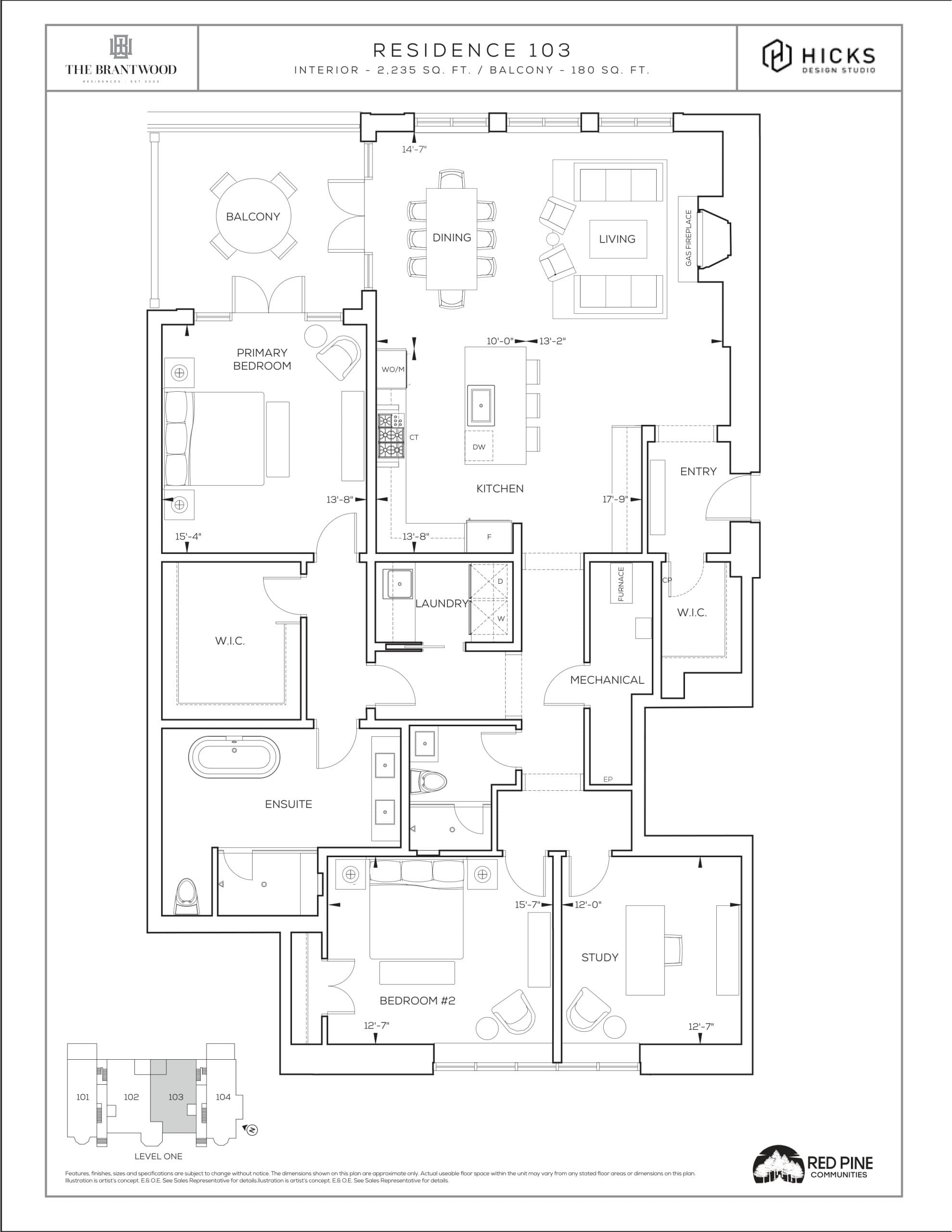 Residence 103 Floor Plan at The Brantwood Residences Condos - 2235 sq.ft