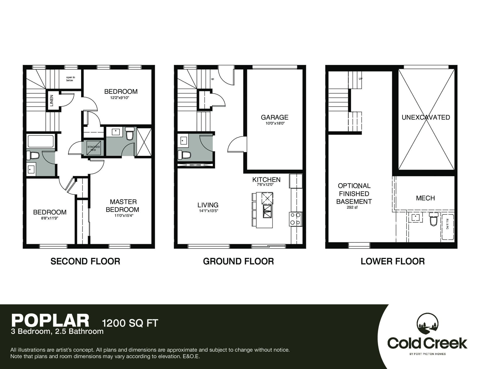 Poplar Floor Plan at Cold Creek Homes - 1200 sq.ft