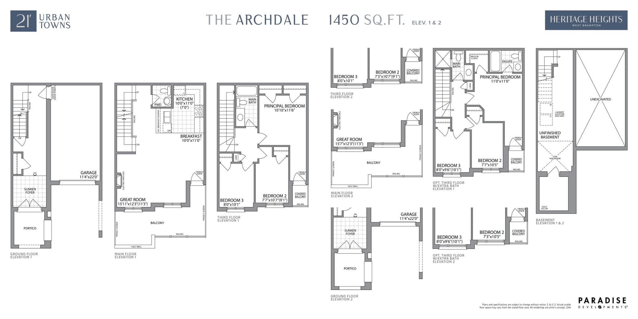 The Archdale Floor Plan at Heritage Heights Towns - 1450 sq.ft