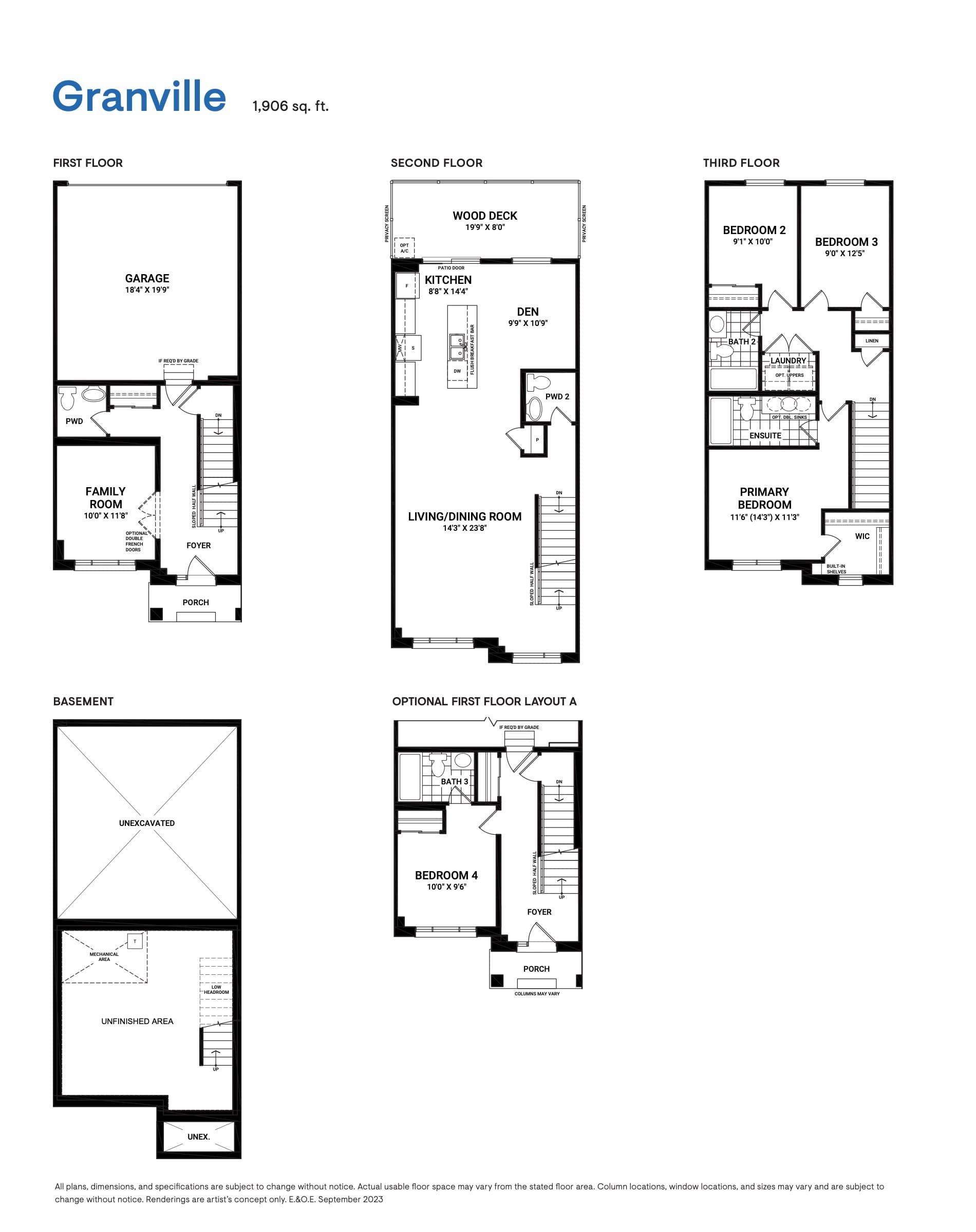 Granville Floor Plan at Abbott's Run Towns - 1906 sq.ft