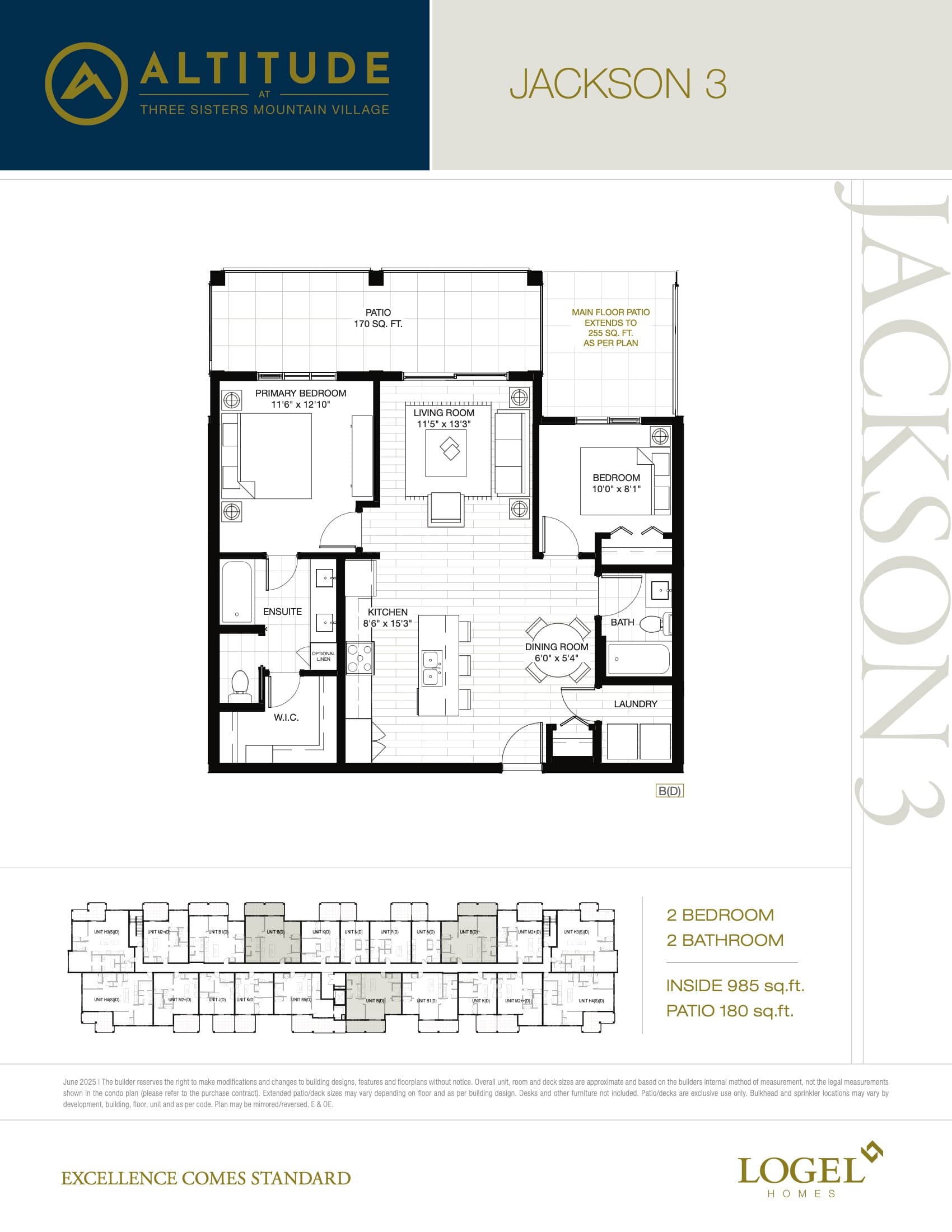Jackson 3 Floor Plan at Altitude at Three Sisters Mountain Village Condos - 985 sq.ft