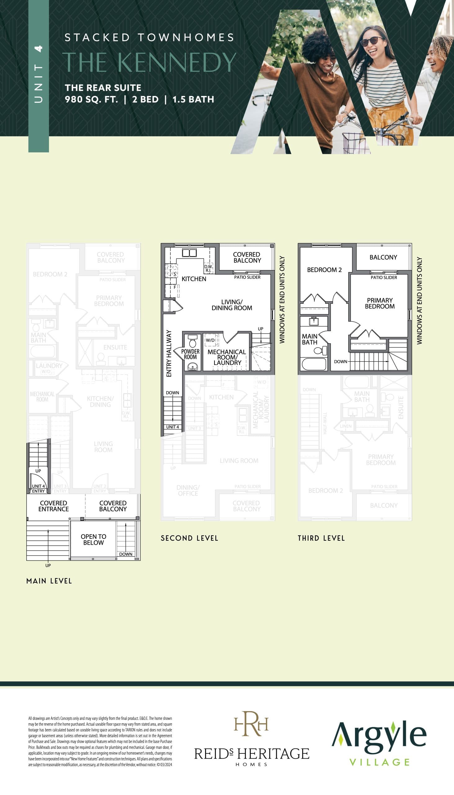 The Kennedy Floor Plan at Argyle Village Towns - 980 sq.ft