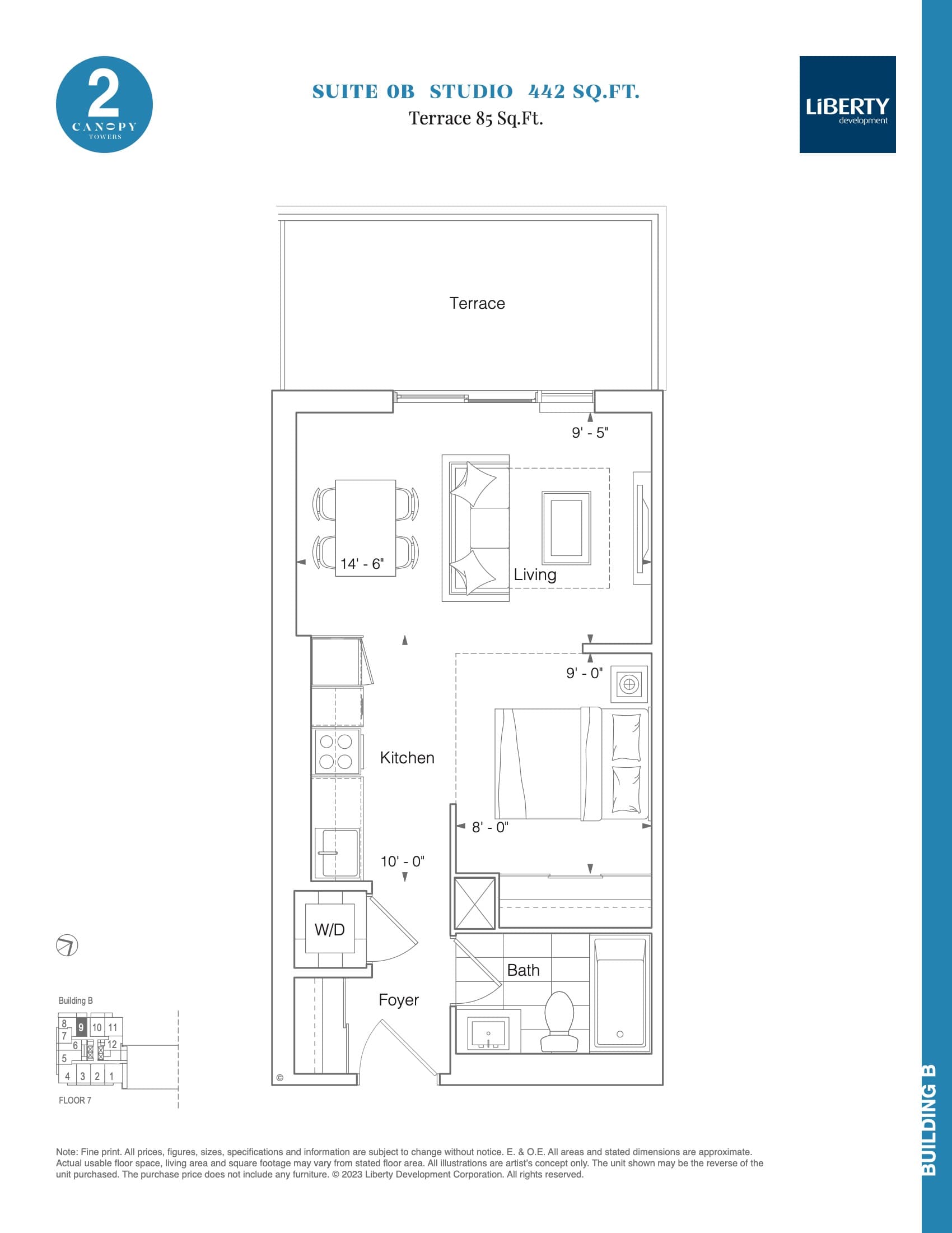 Suite 0B Floor Plan at Canopy Towers 2 Condos - 442 sq.ft