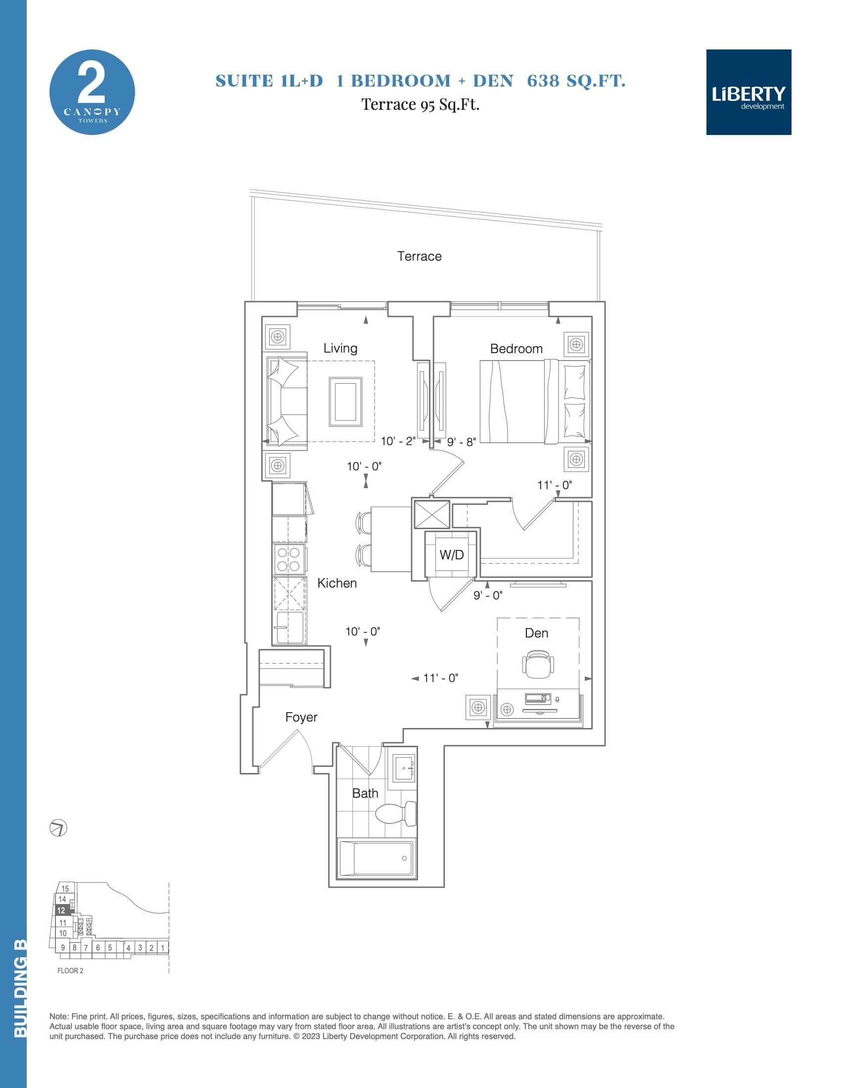 Suite 1L+D Floor Plan at Canopy Towers 2 Condos - 638 sq.ft