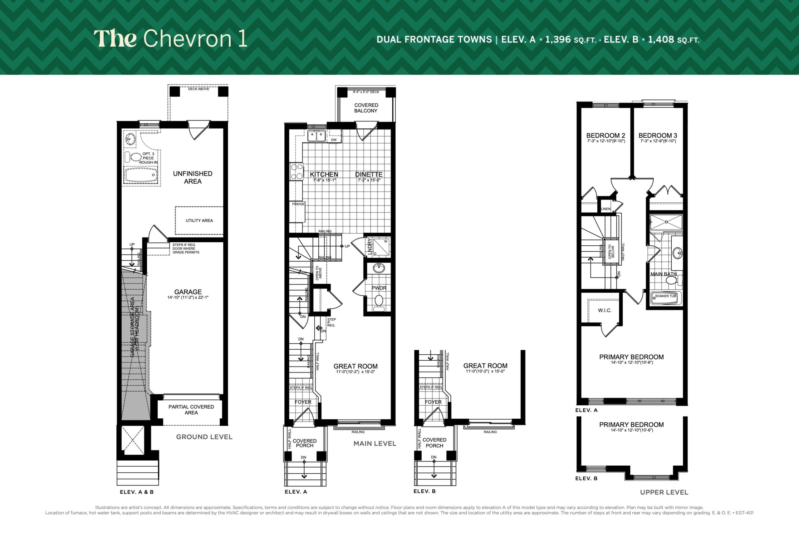 The Chevron 1 Floor Plan at Electric Grand Towns - 1408 sq.ft