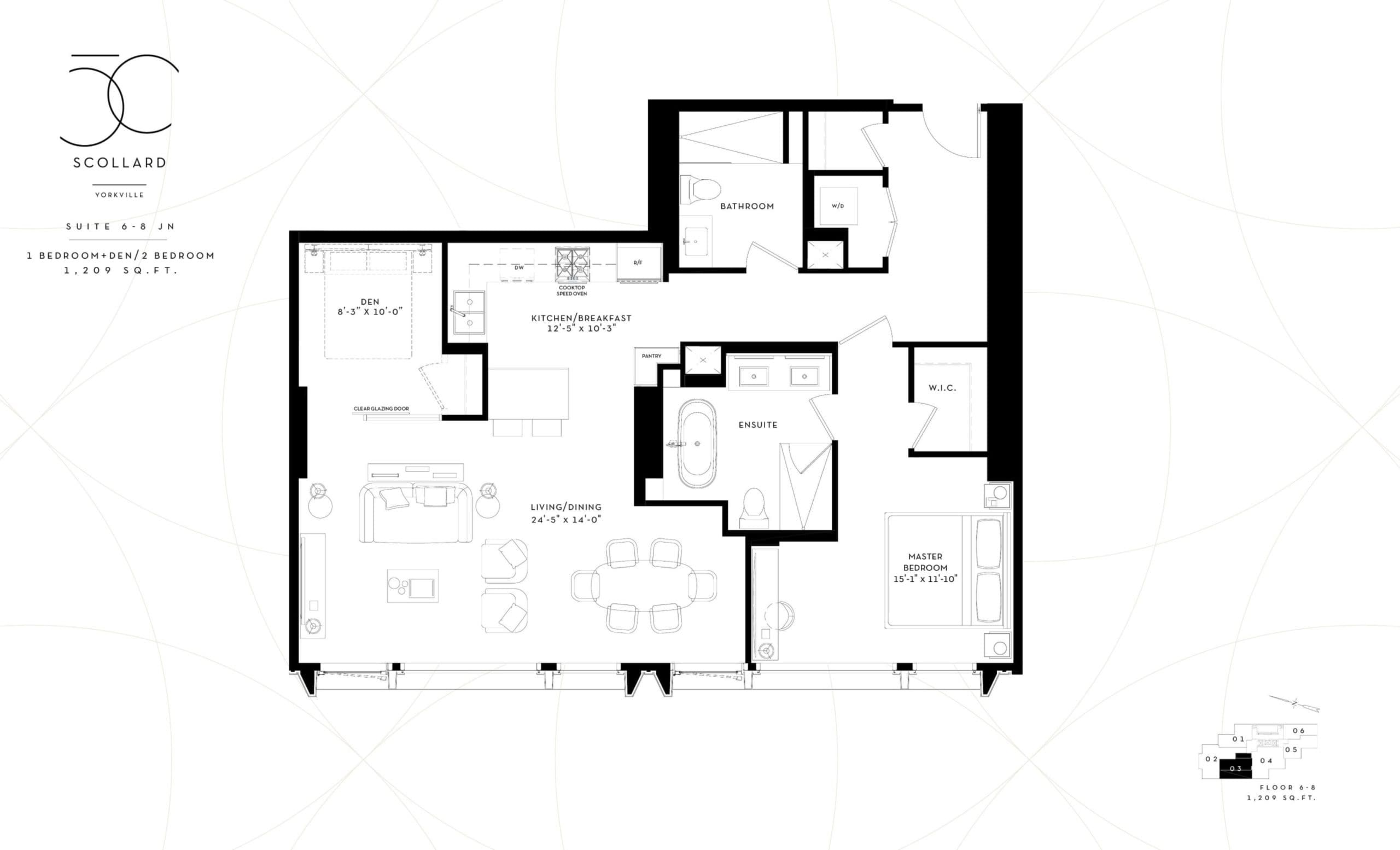 Suite 6-8 JN Floor Plan at Fifty Scollard Condos - 1209 sq.ft