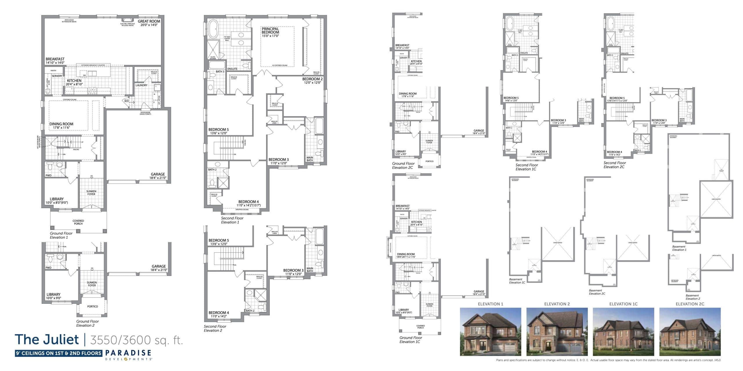 The Juliet Elevation 2C Floor Plan at High Point in Upper Mount Pleasant - 3600 sq.ft