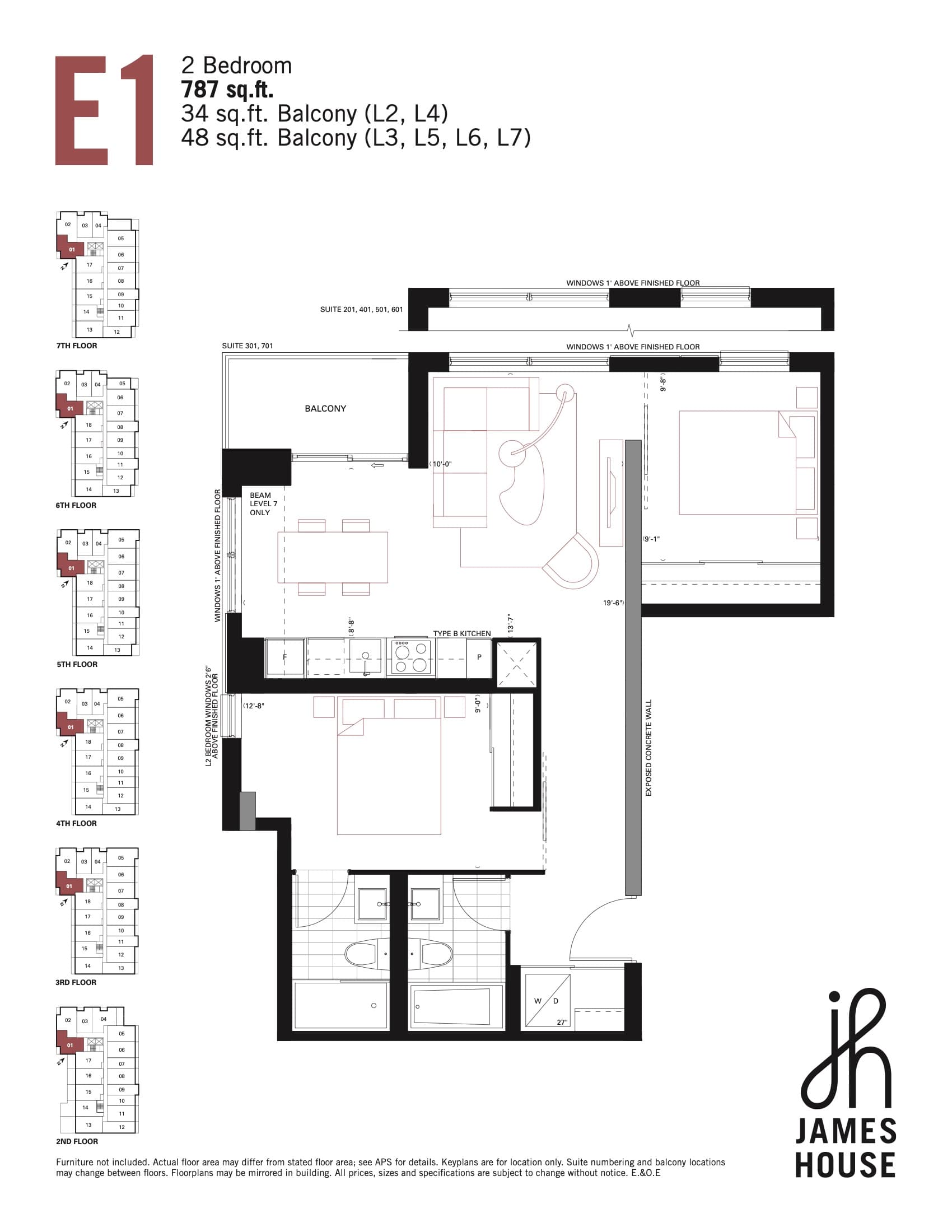 E1 Floor Plan at James House Condos - 787 sq.ft