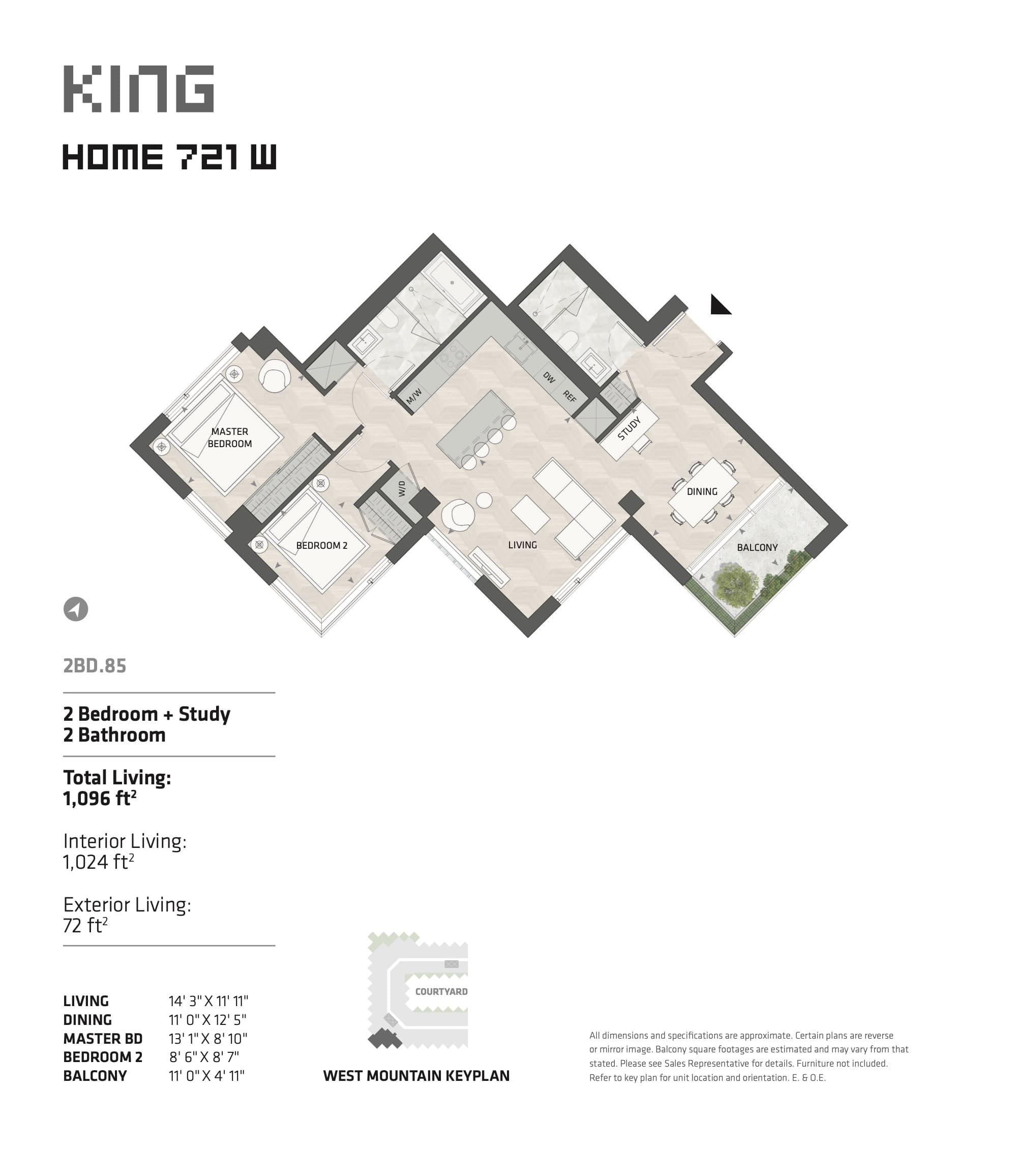 Home 721 W - West Tower Floor Plan at KING Toronto Condos - 1024 sq.ft