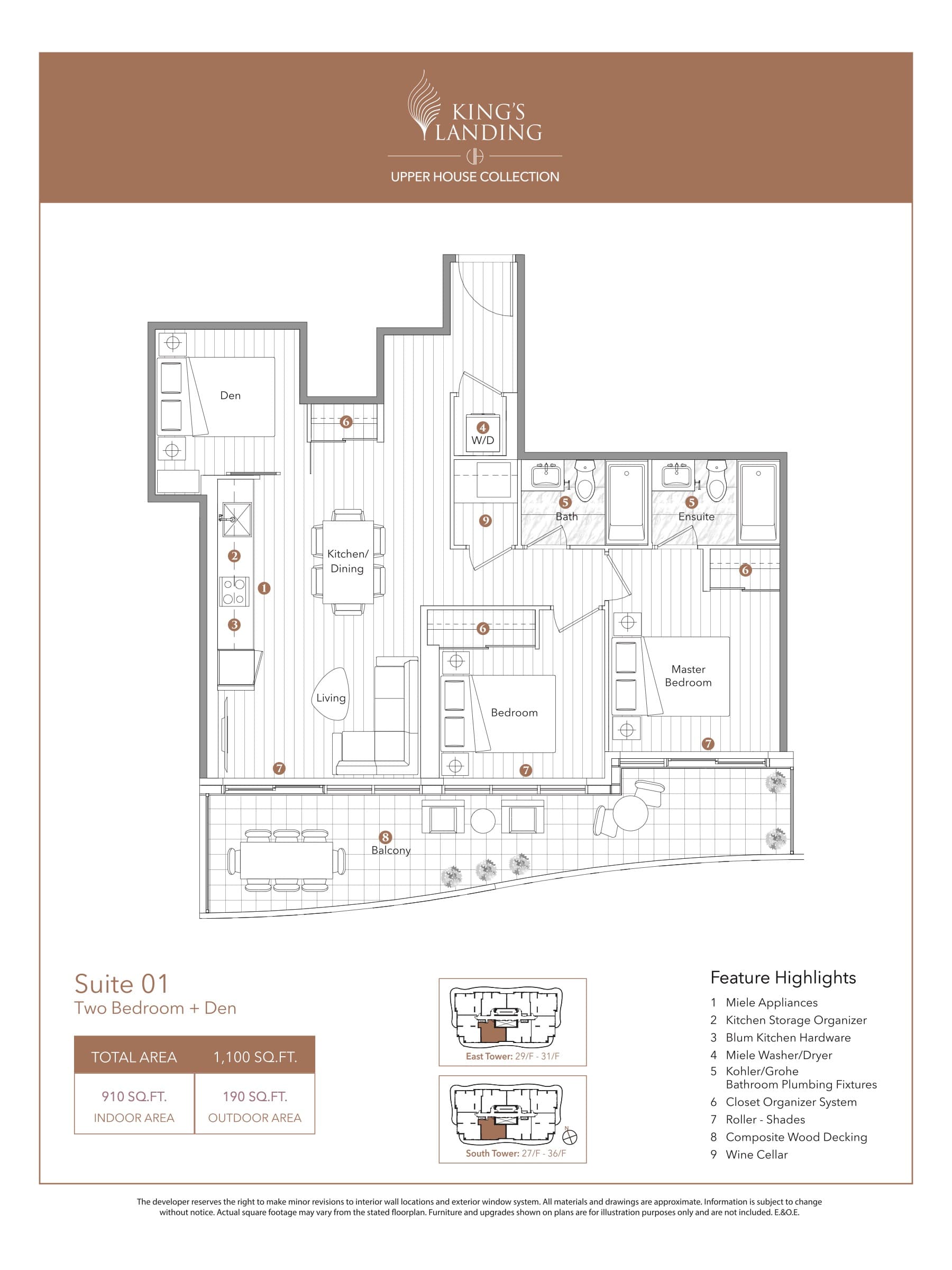 Suite 01 - Upper House Collection Floor Plan at King's Landing Condos - 910 sq.ft