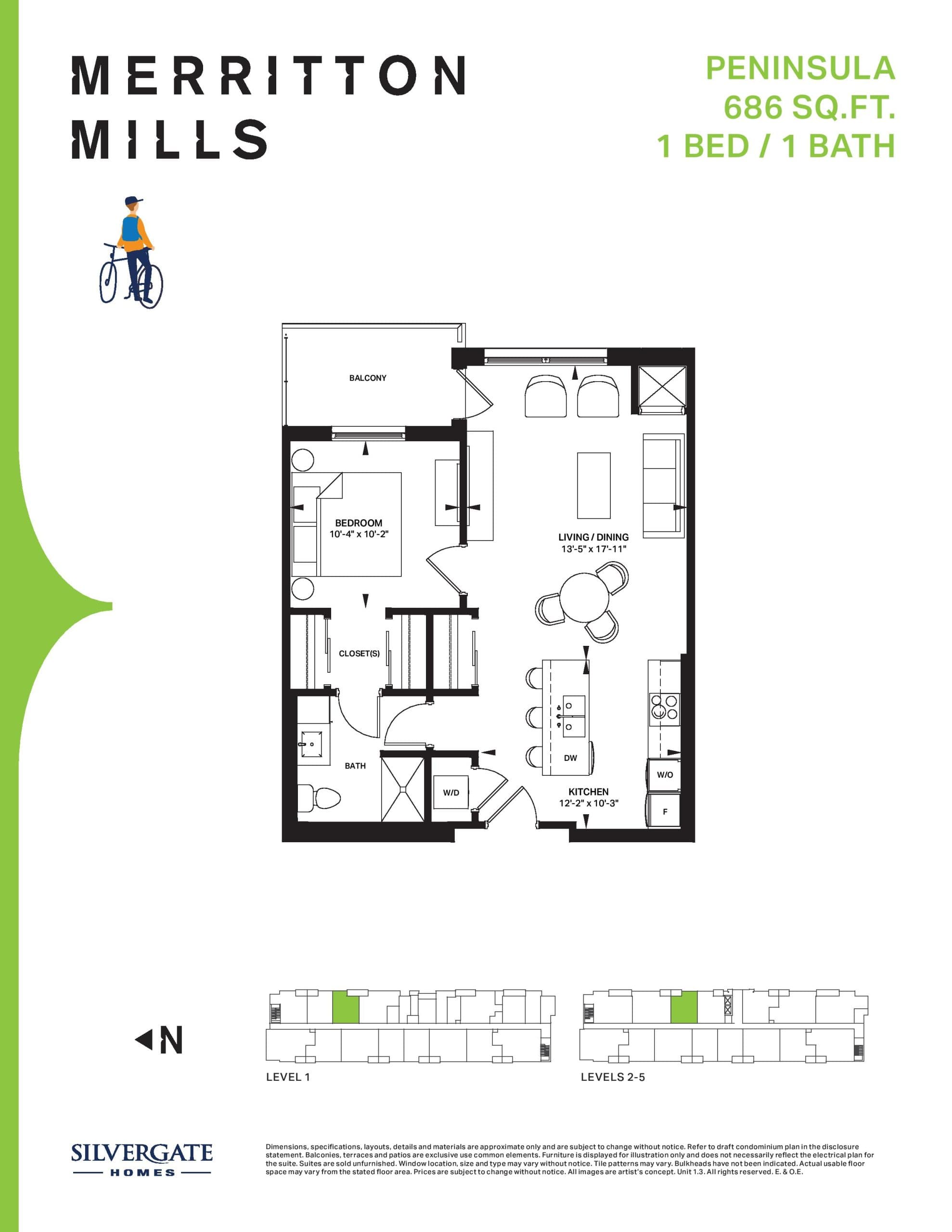 Peninsula Floor Plan at Merritton Mills Condos - 686 sq.ft
