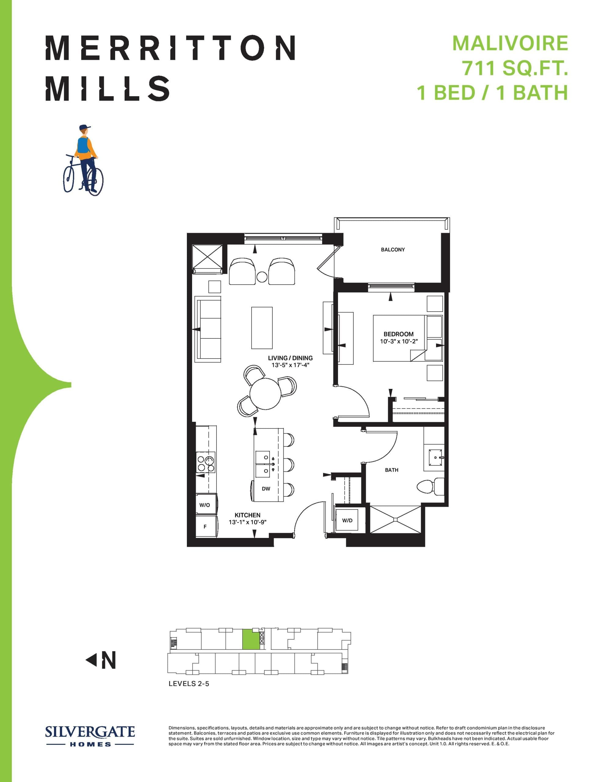 Malivoire Floor Plan at Merritton Mills Condos - 711 sq.ft