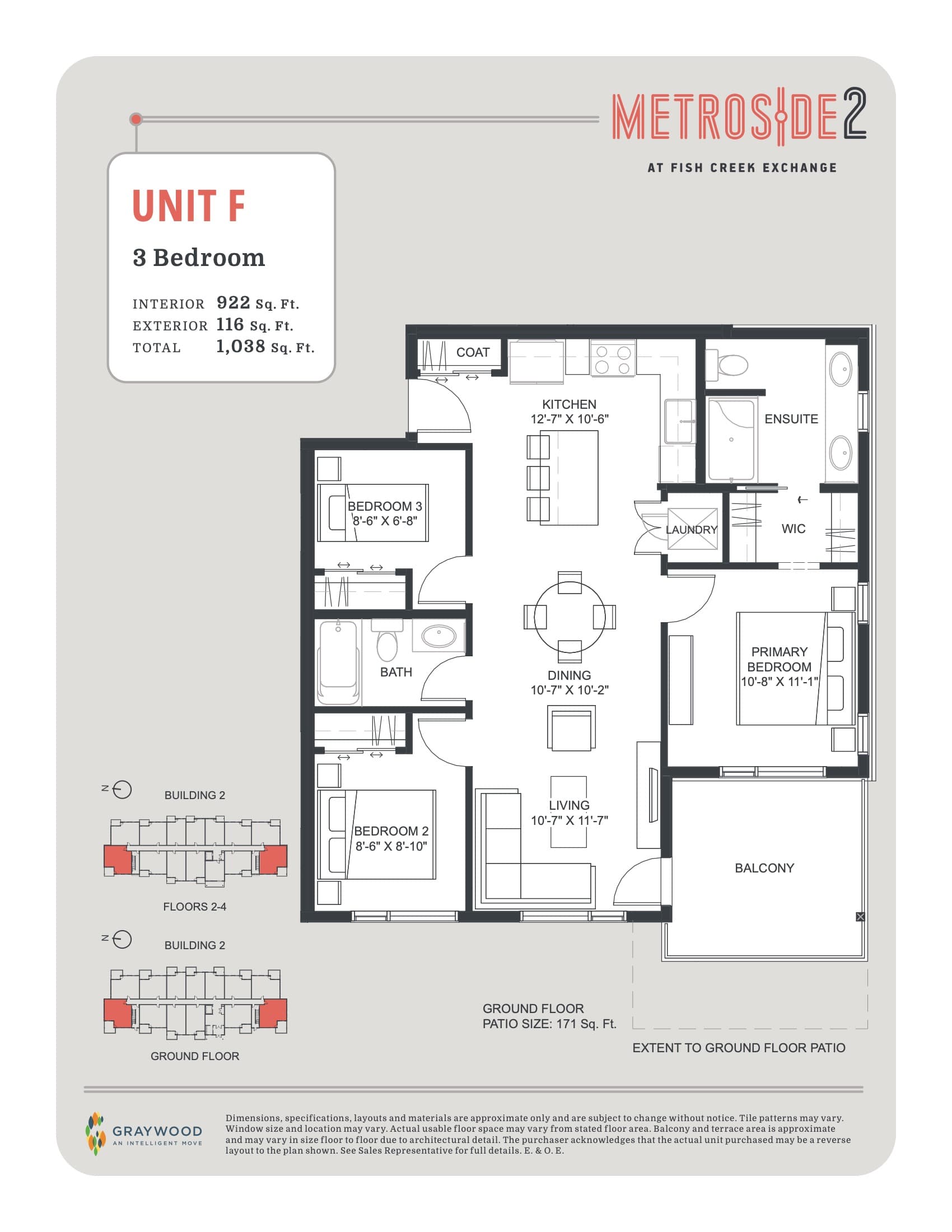 Unit F Floor Plan at Metroside 2 Condos - 922 sq.ft