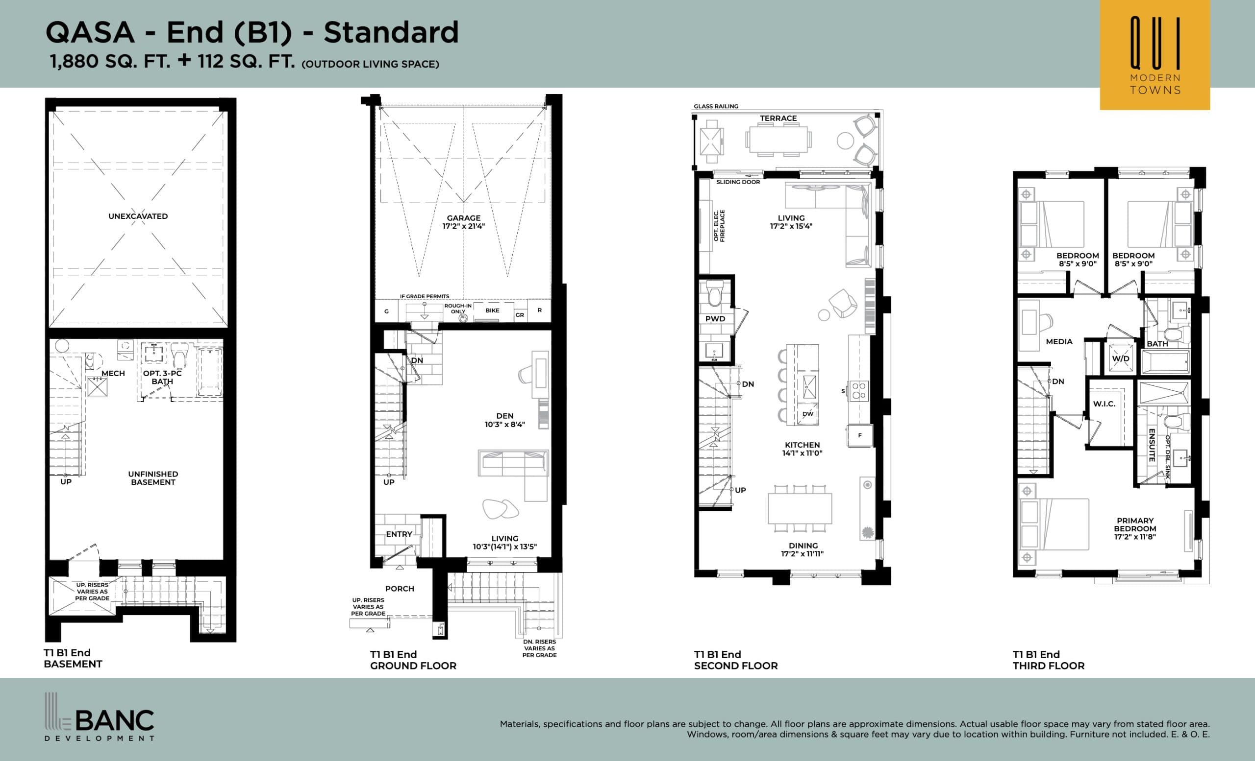 QASA - End (B1) - Standard Floor Plan at Qui Modern Towns - 1880 sq.ft