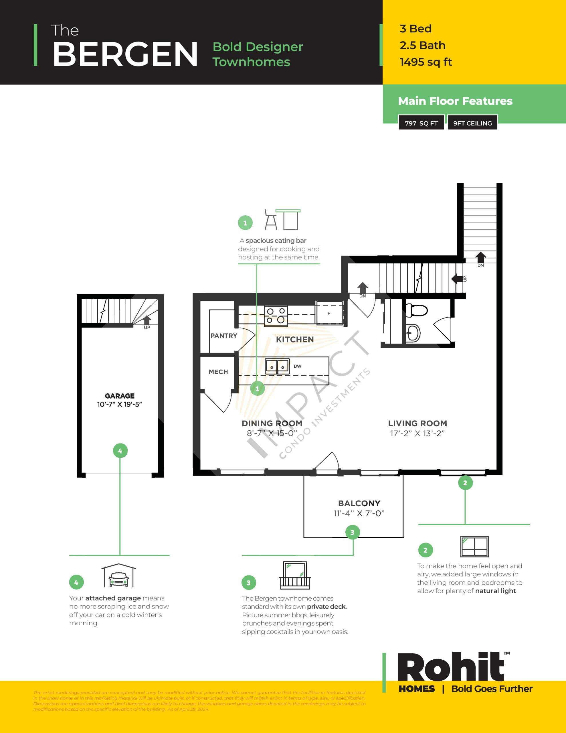 The Bergen Floor Plan at Sage Hill West Towns - 1495 sq.ft