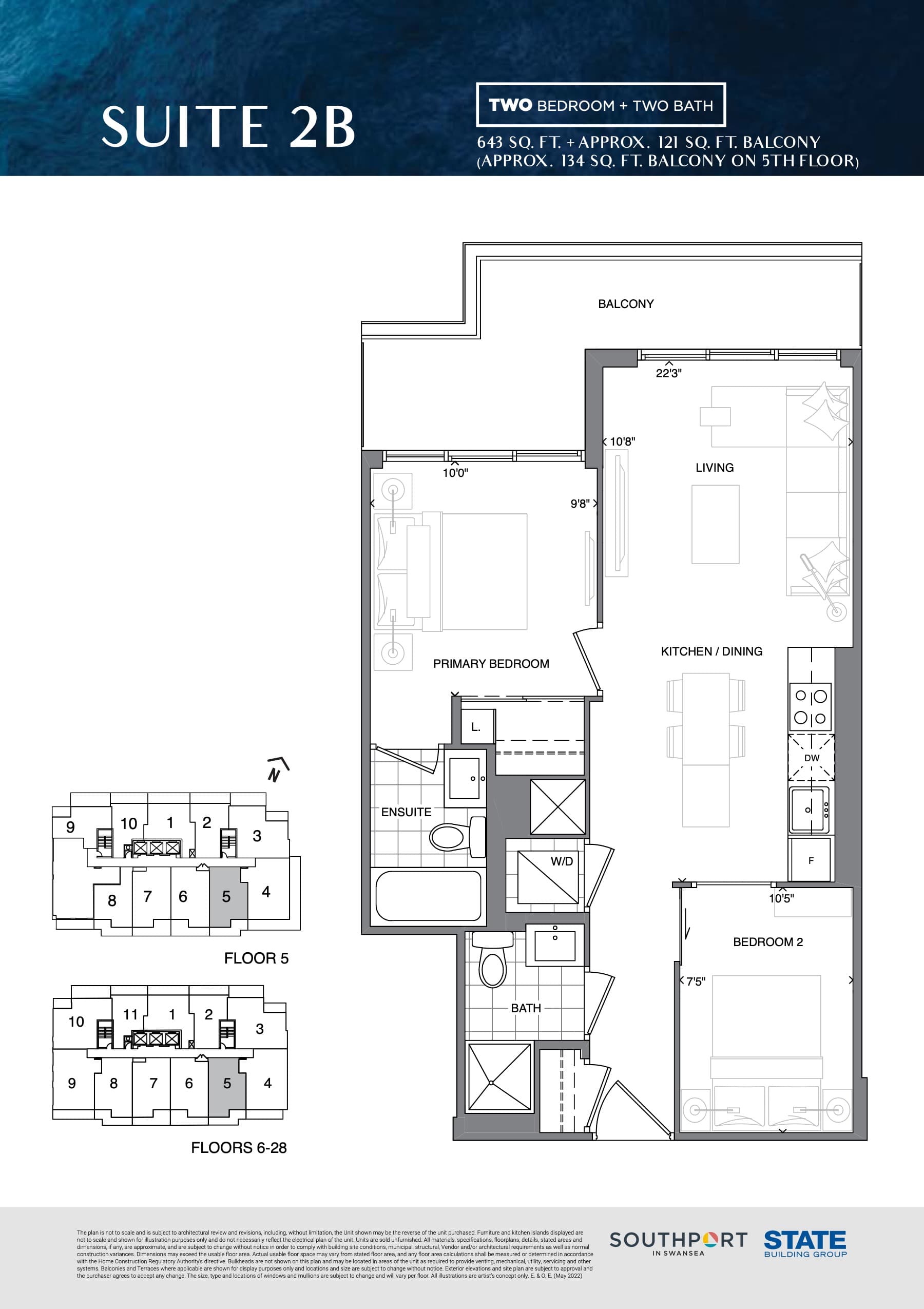Suite 2B Floor Plan at Southport in Swansea Condos - 643 sq.ft
