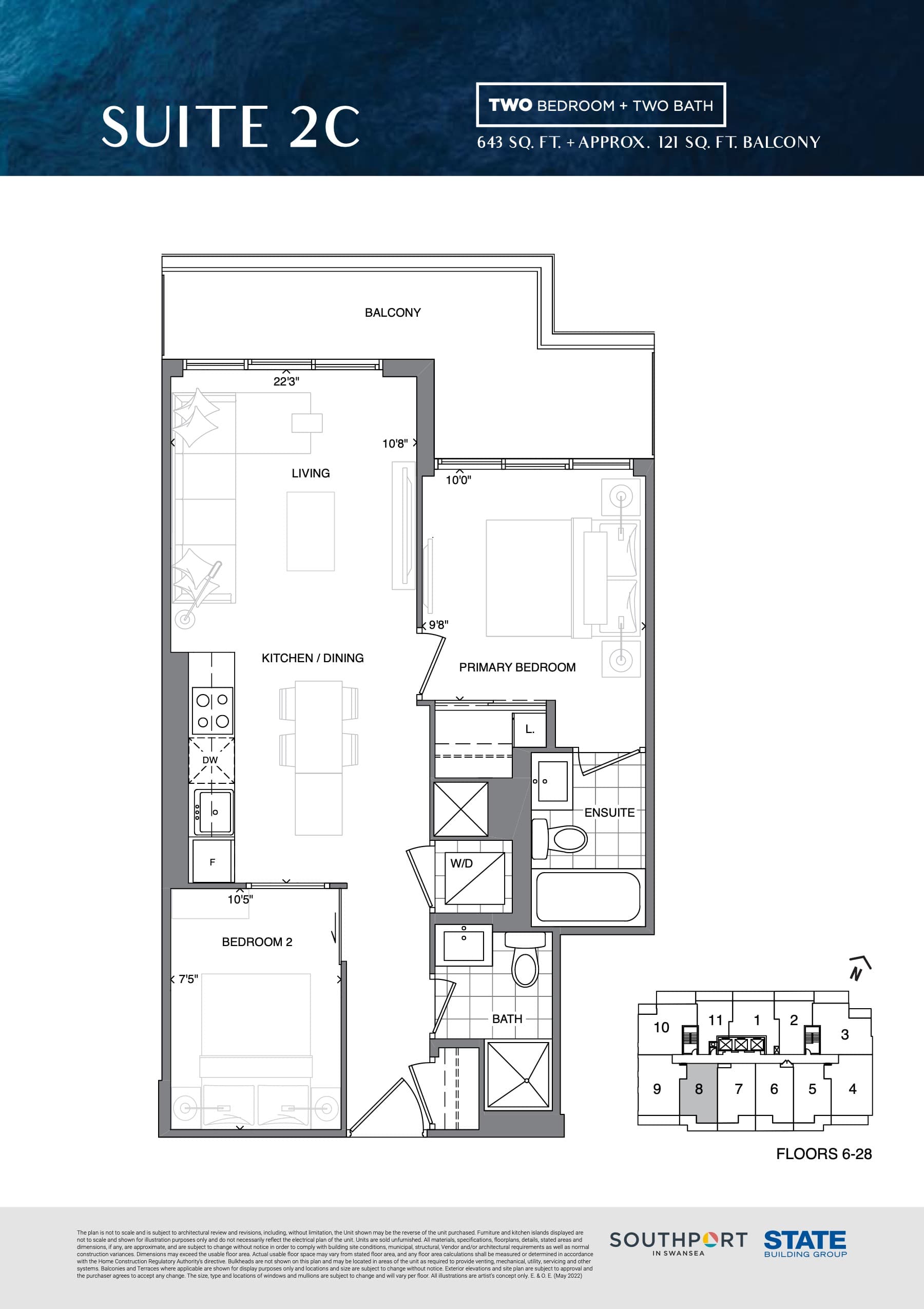 Suite 2C Floor Plan at Southport in Swansea Condos - 643 sq.ft