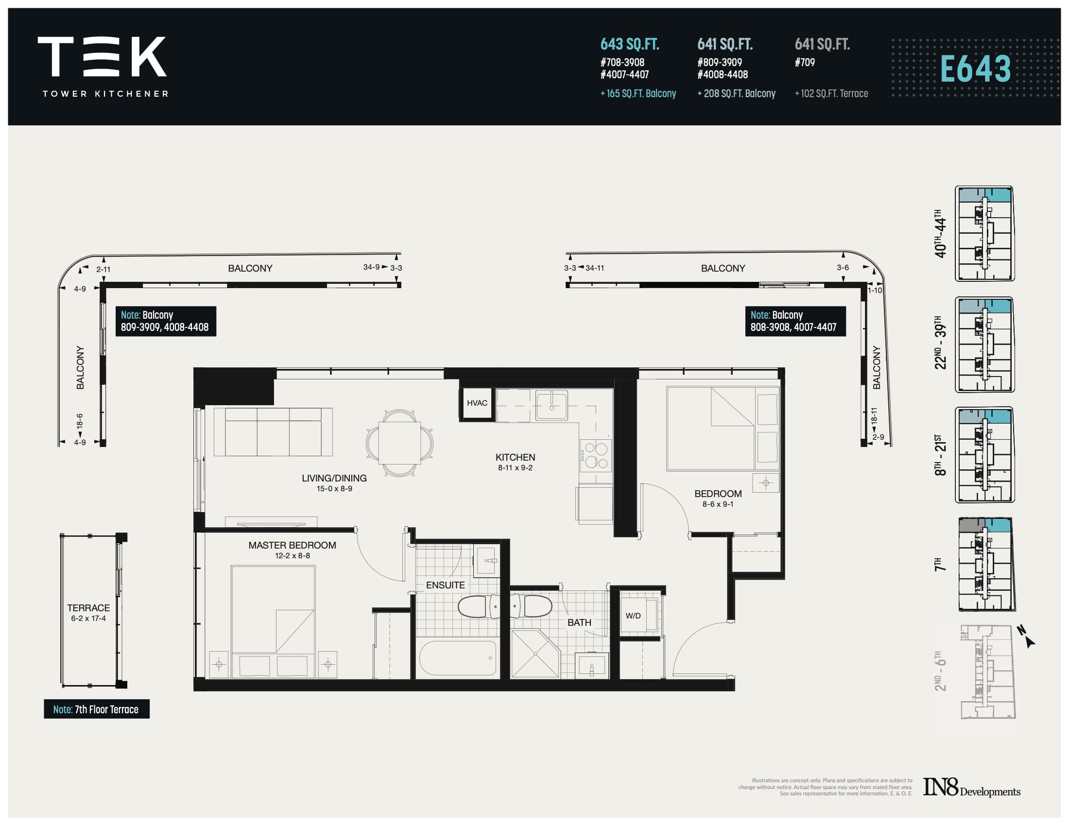 E643 Floor Plan at TEK Tower Kitchener Condos - 643 sq.ft