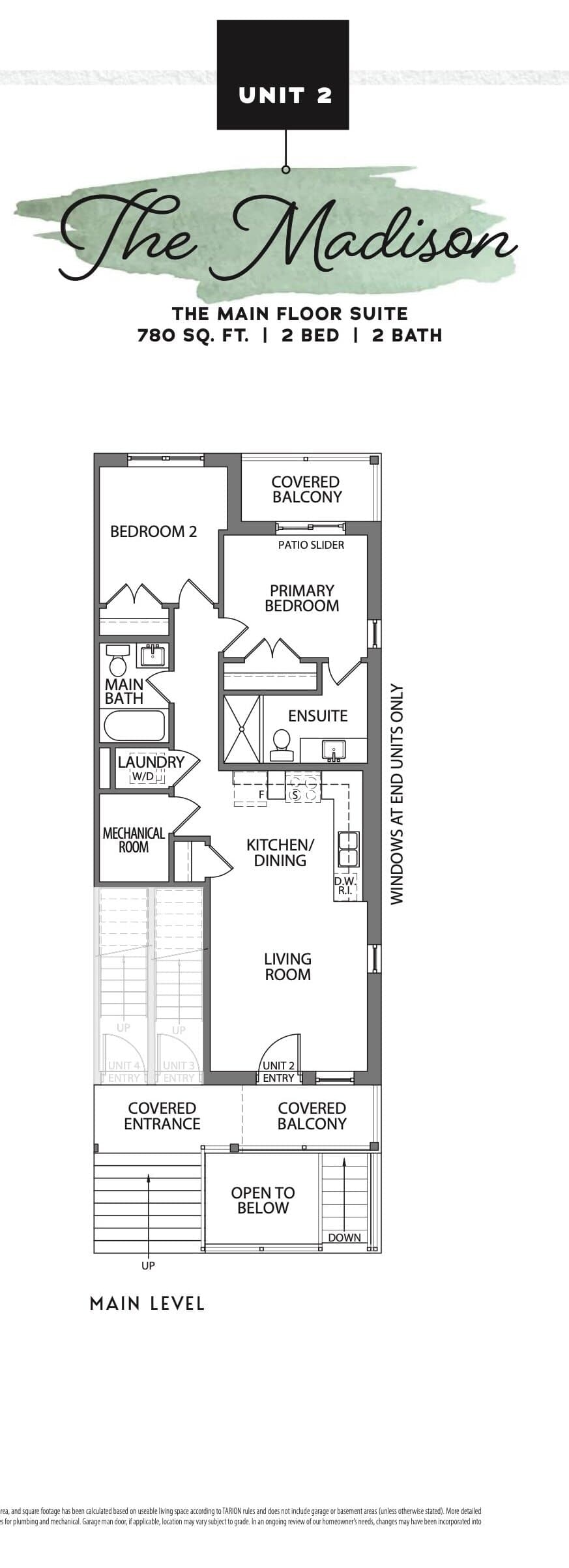 The Madison Floor Plan at The Block on Clair Towns - 780 sq.ft