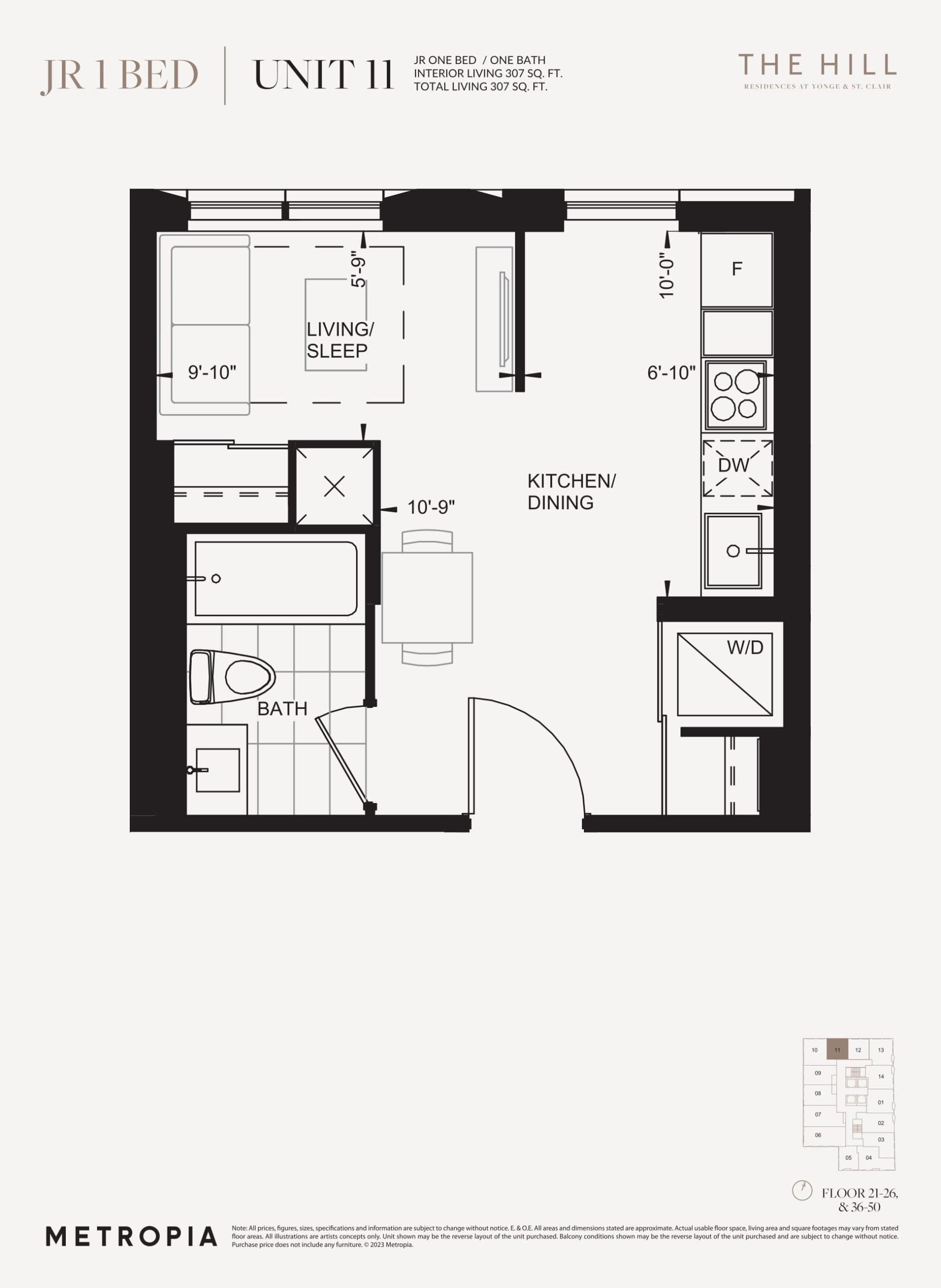 Unit 11 Floor Plan at The Hill Residences - 307 sq.ft