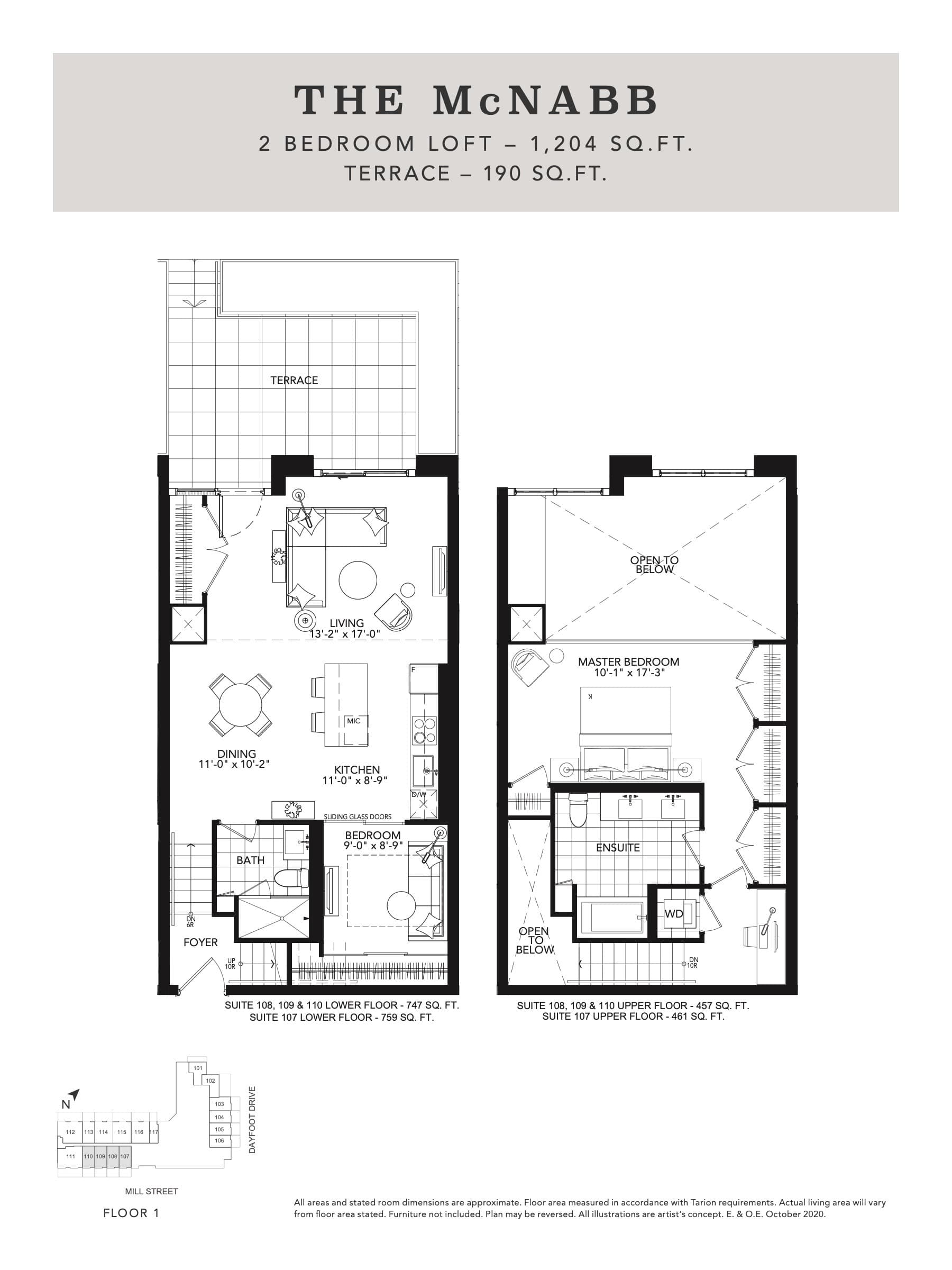 The McNabb Floor Plan at The Mill Landing Condos - 1204 sq.ft