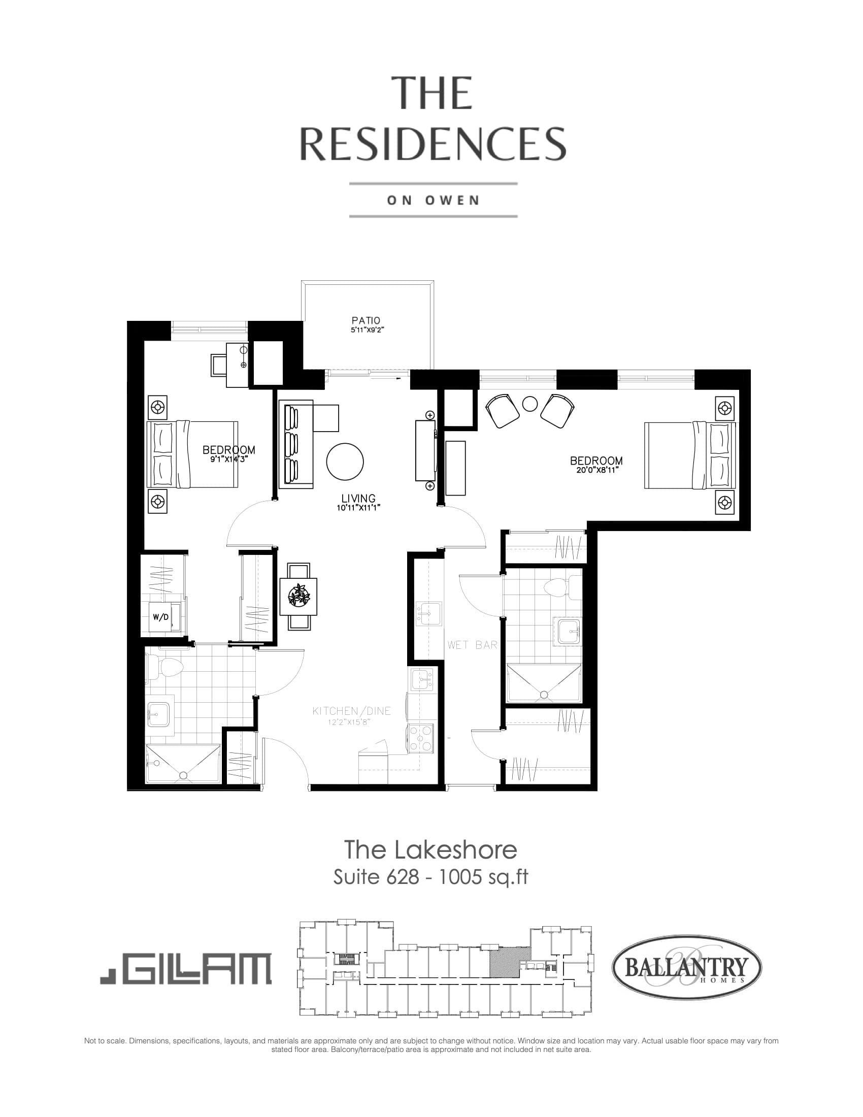 The Lakeshore - Suite 628 Floor Plan at The Residences on Owen Condos - 1005 sq.ft