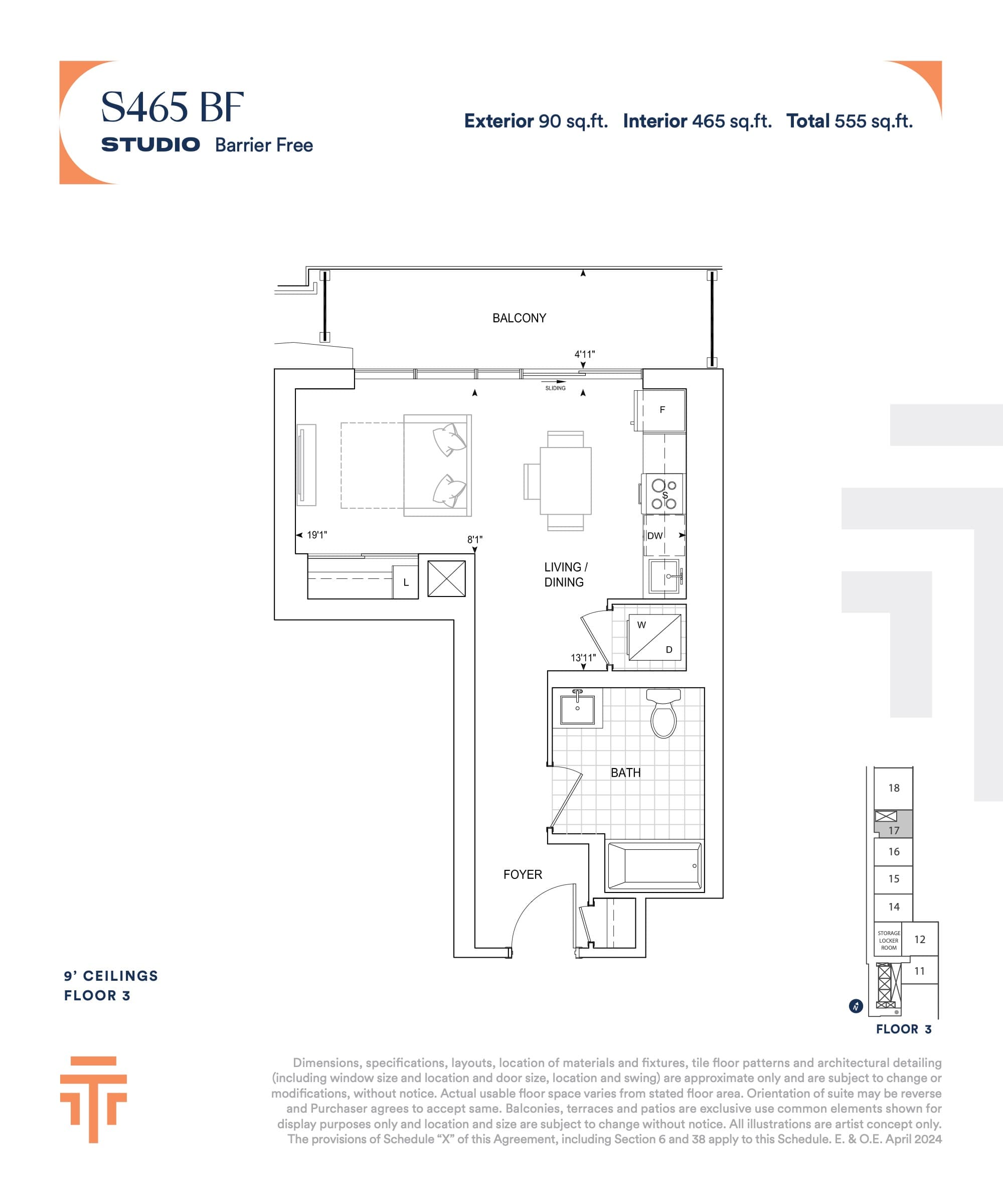 S465 BF Floor Plan at Thompson Towers - Sienna Condos - 465 sq.ft