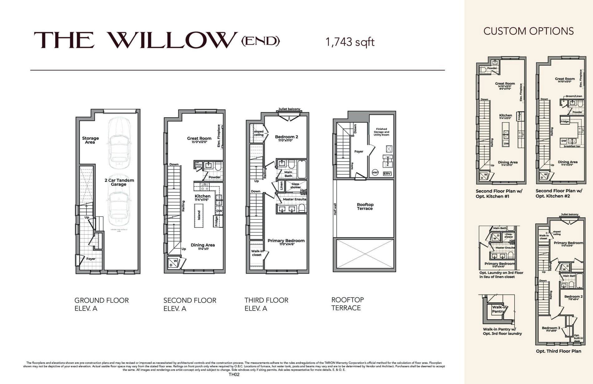 The Willow (End) Floor Plan at Thornhill Heights Towns - 1743 sq.ft
