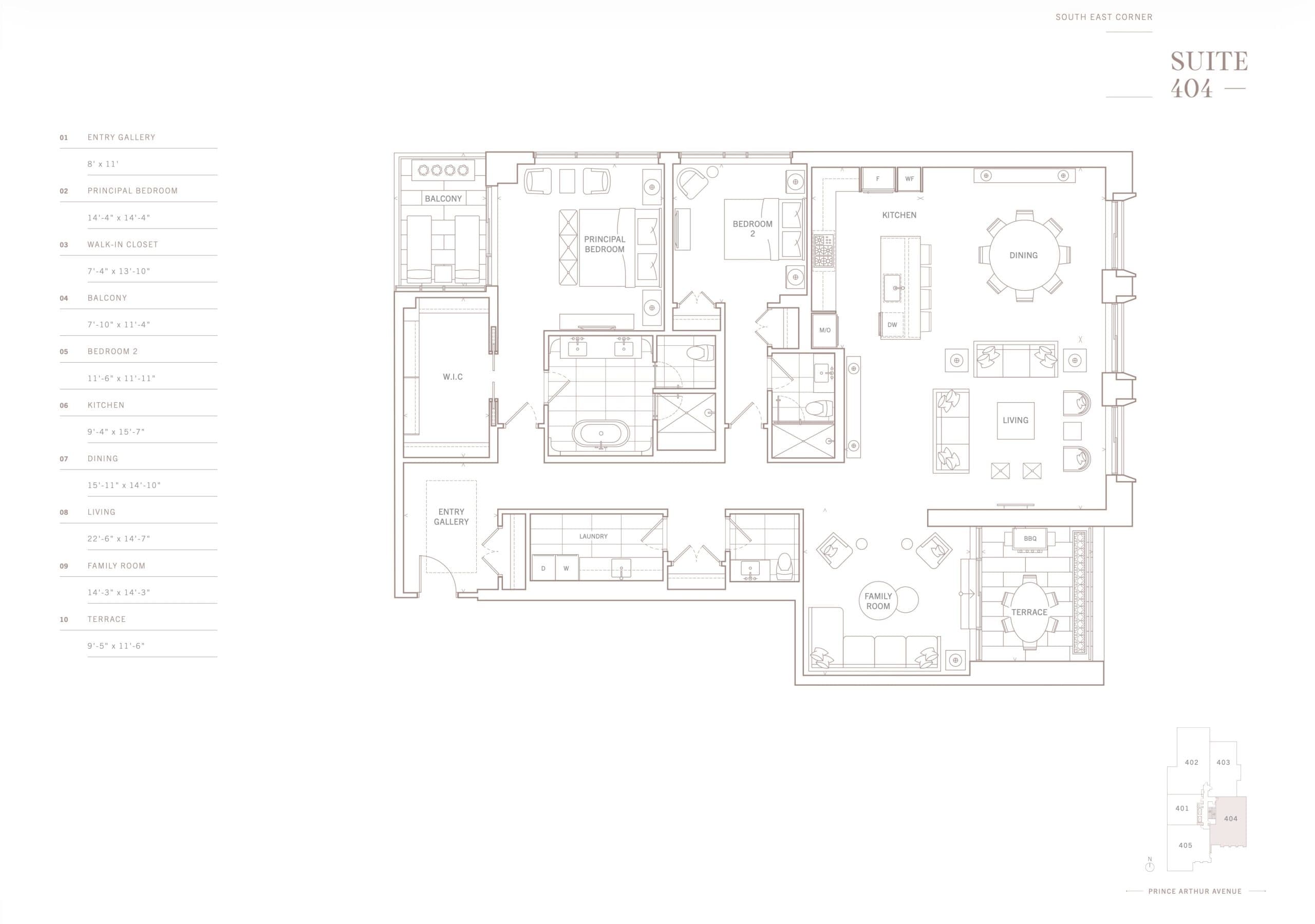 Suite 404 Floor Plan at 10 Prince Arthur Condos - 2377 sq.ft