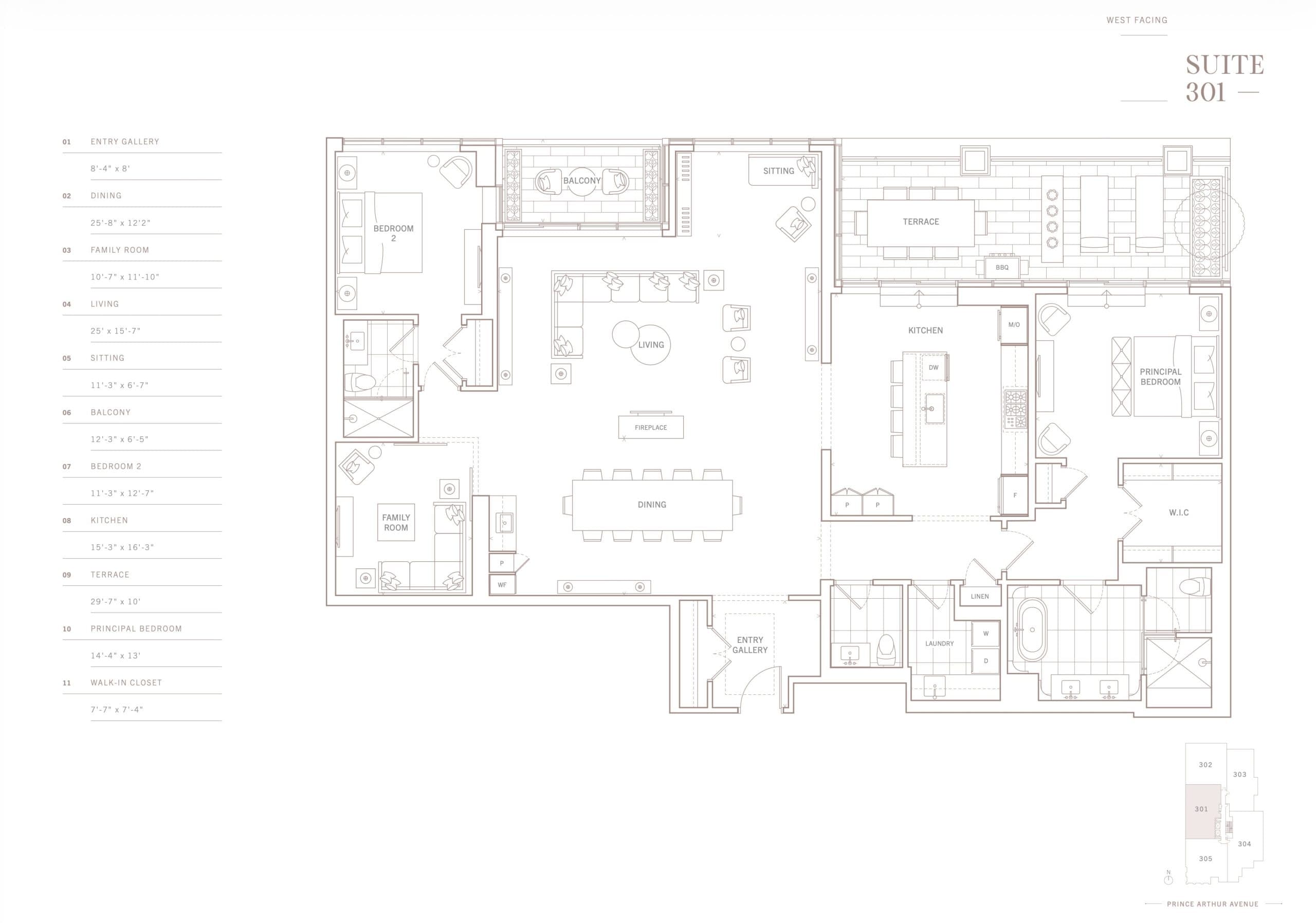 Suite 301 Floor Plan at 10 Prince Arthur Condos - 2431 sq.ft