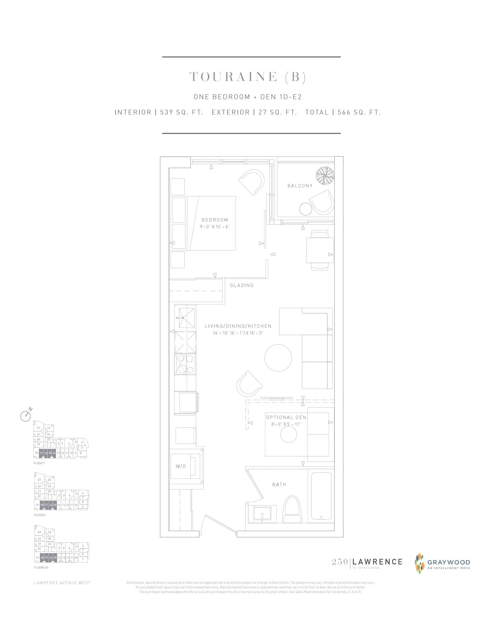 Touraine (B) Floor Plan at 250 Lawrence Condos - 539 sq.ft