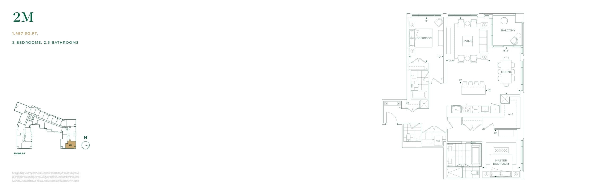 2M (Suite 322) Floor Plan at Edenbridge on the Kingsway Condos - 1497 sq.ft