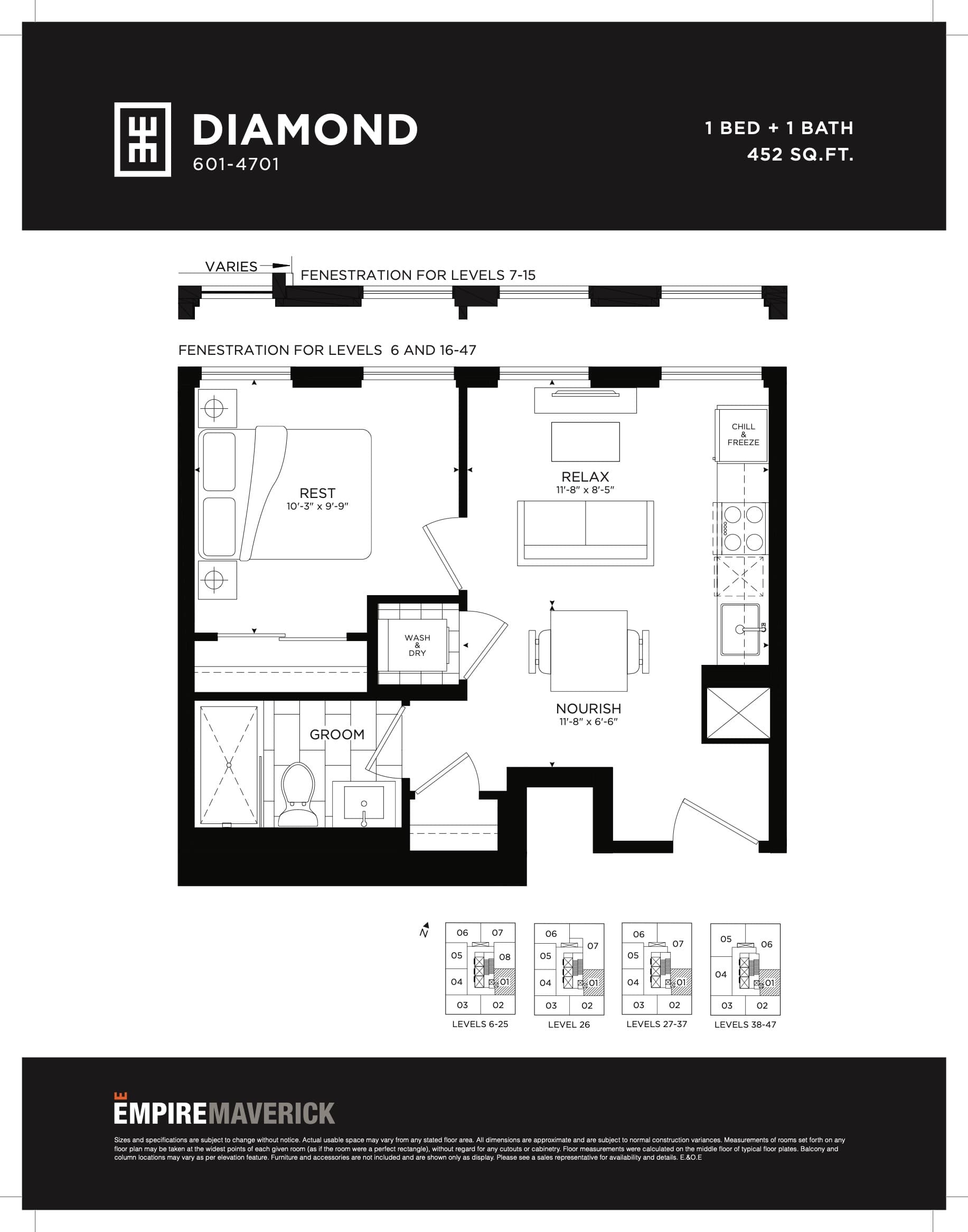 Diamond Floor Plan at Empire Maverick Condos - 452 sq.ft