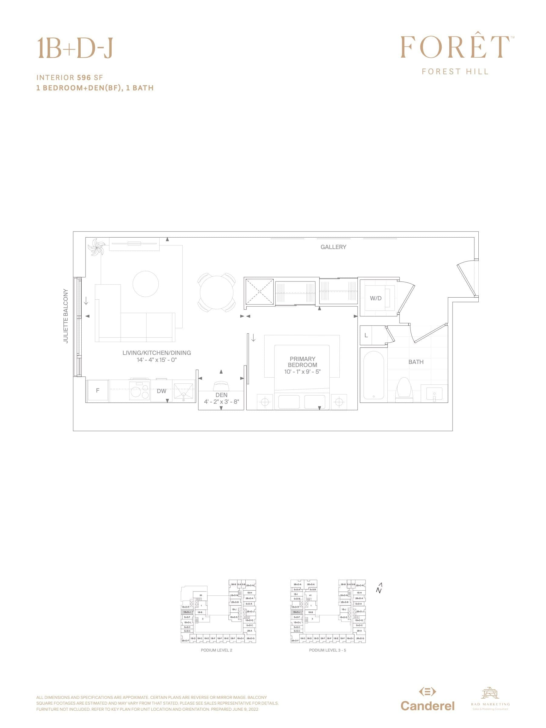 1B+D-J Floor Plan at Forêt Forest Hill Condos - 596 sq.ft