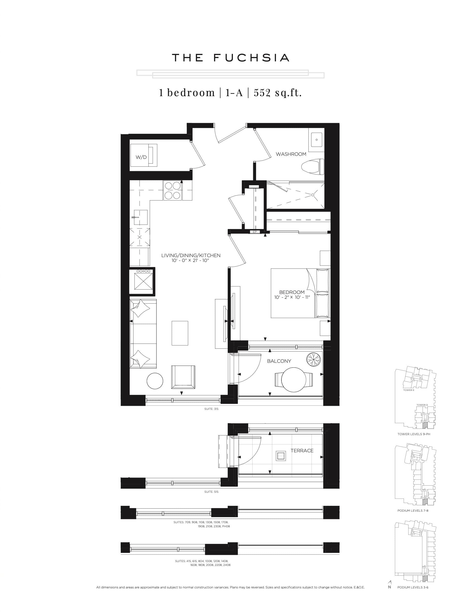 The Fuchsia Floor Plan at Gallery Towers Condos - 549 sq.ft