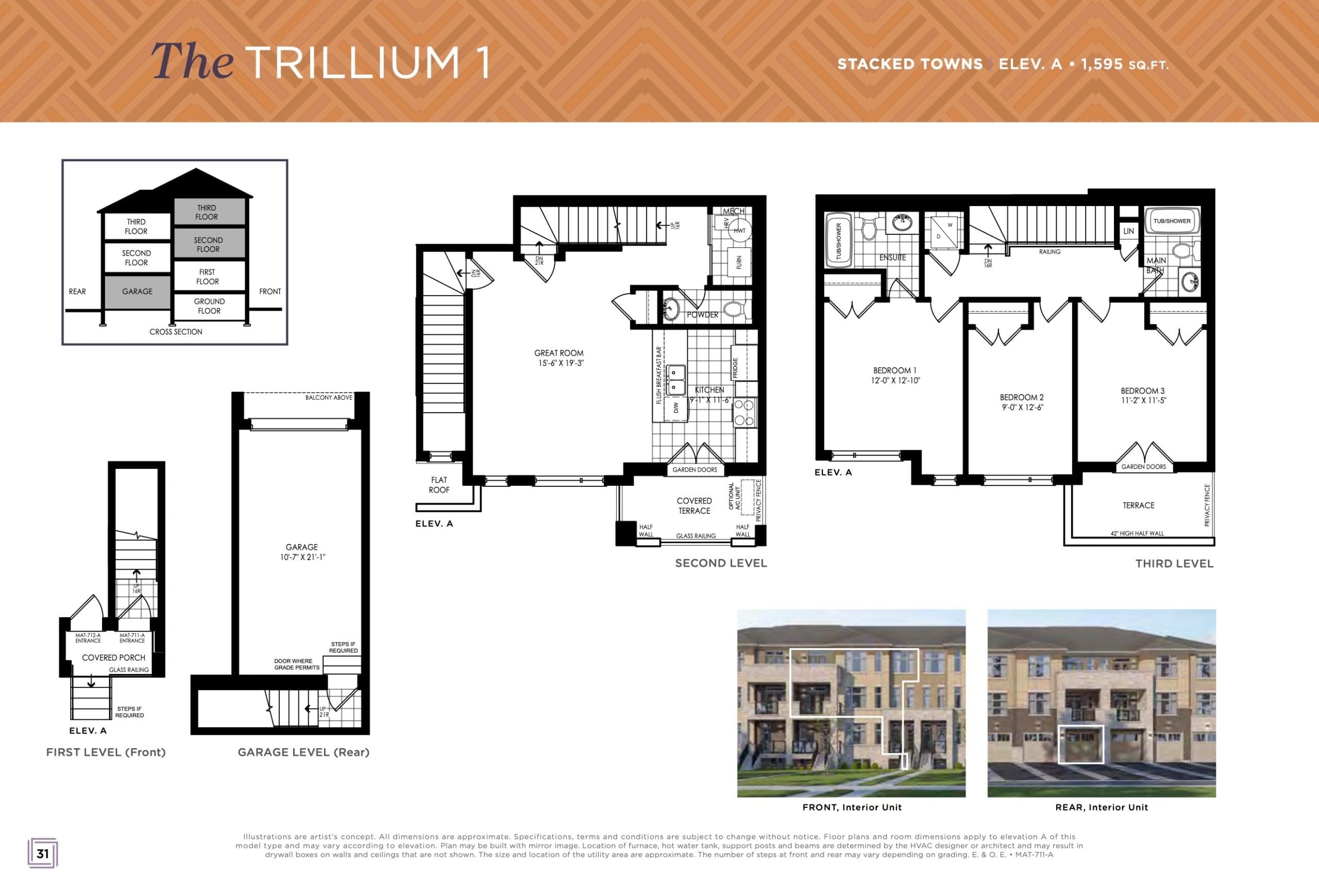 The Trillium 1 Floor Plan at Maya Urban Towns - 1595 sq.ft