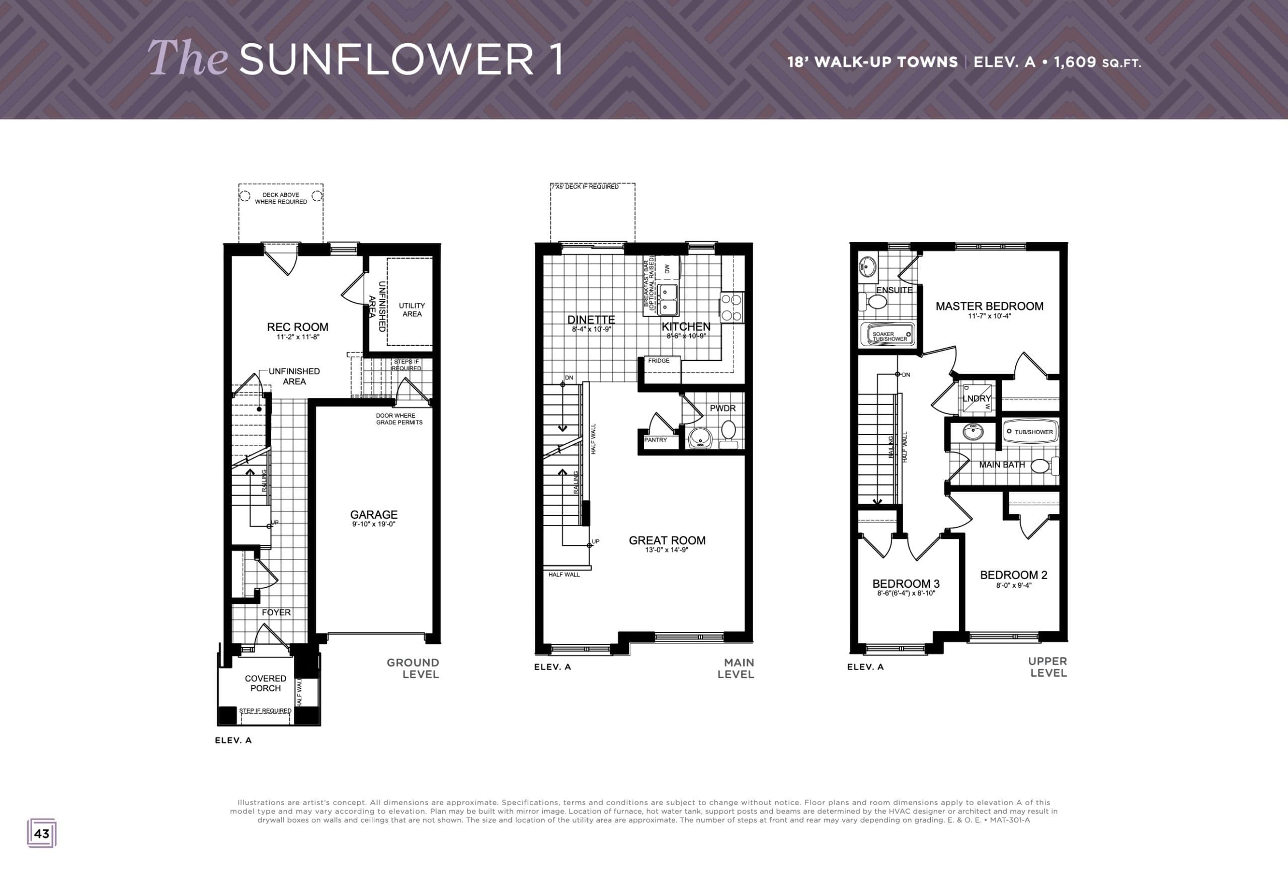 The Sunflower 1 Floor Plan at Maya Urban Towns - 1609 sq.ft