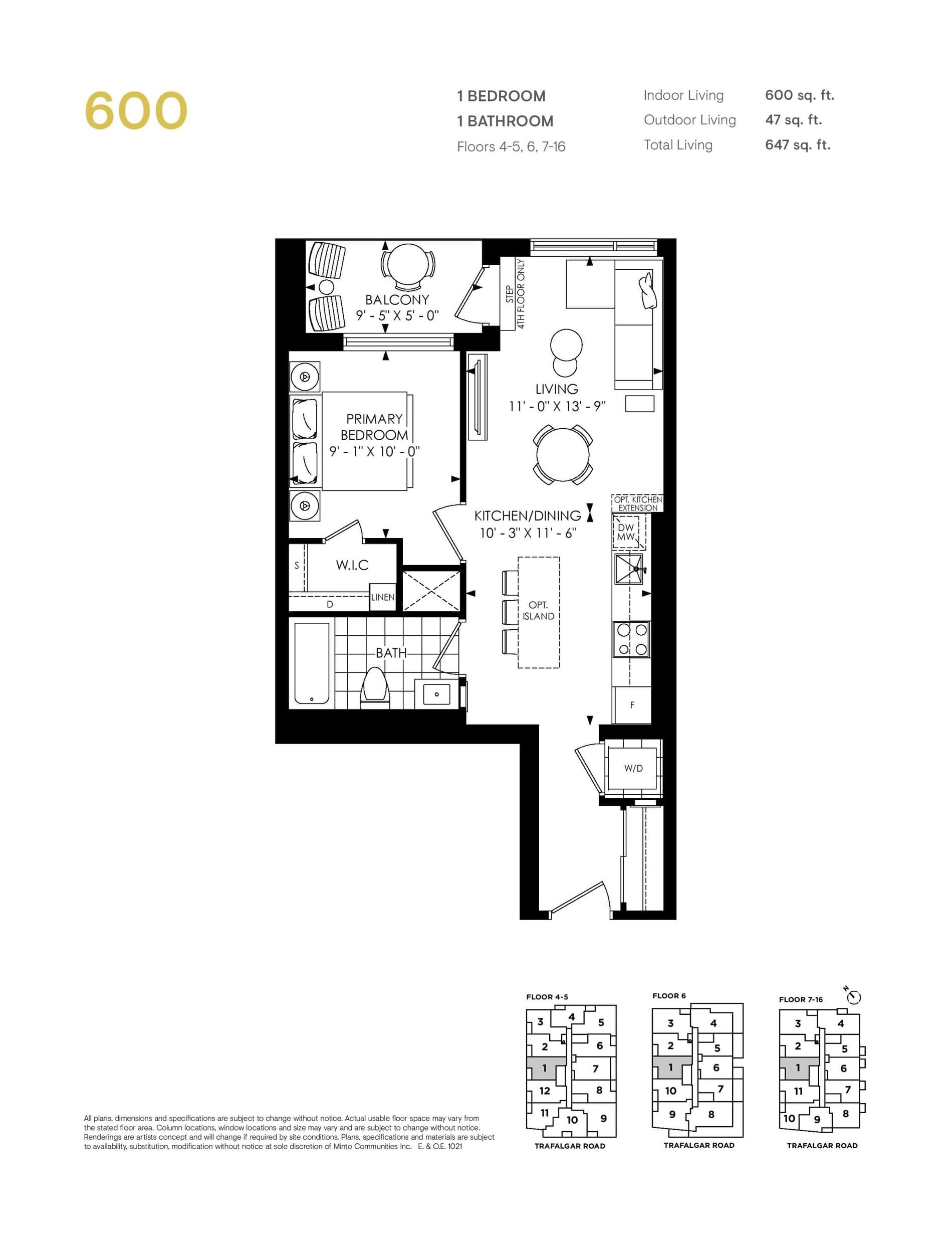 600 - Tower 4B Floor Plan at North Oak 2 - Condos at Oakvillage - 600 sq.ft