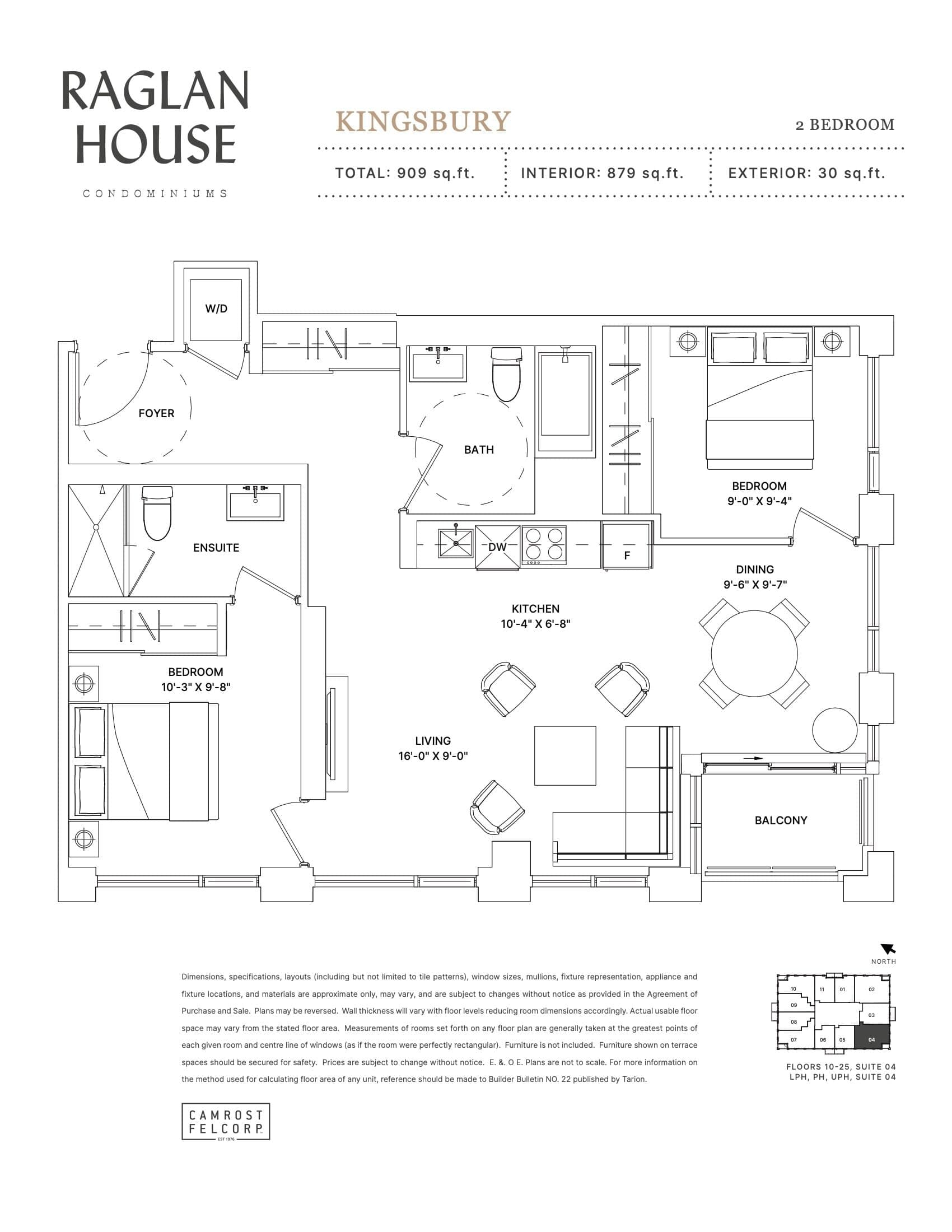 Kingsbury Floor Plan at Raglan House Condos - 879 sq.ft