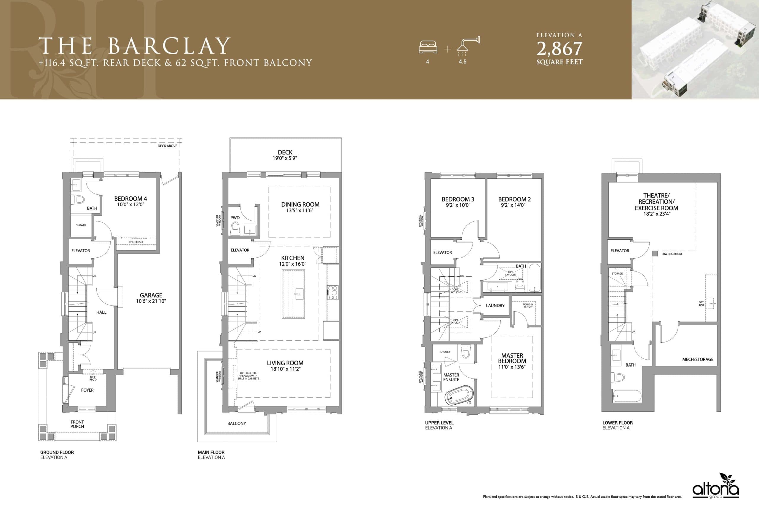 The Barclay Floor Plan at Richmond Hill Town Manors - 2867 sq.ft